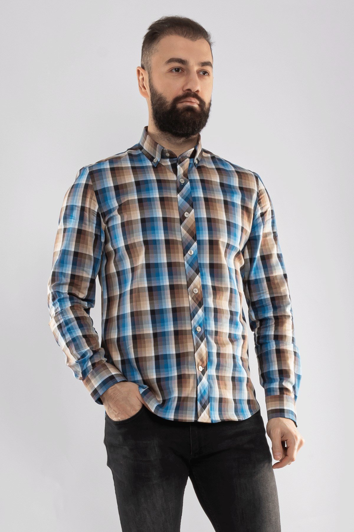 2186 SF KARELİ KARIŞIK RENKLİ GÖMLEK