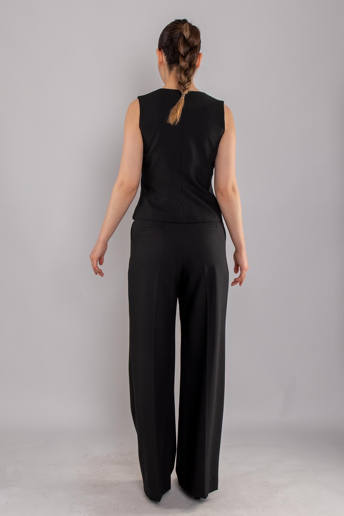 2202 Düğmeli Yelek Palazzo Pantolon Takım