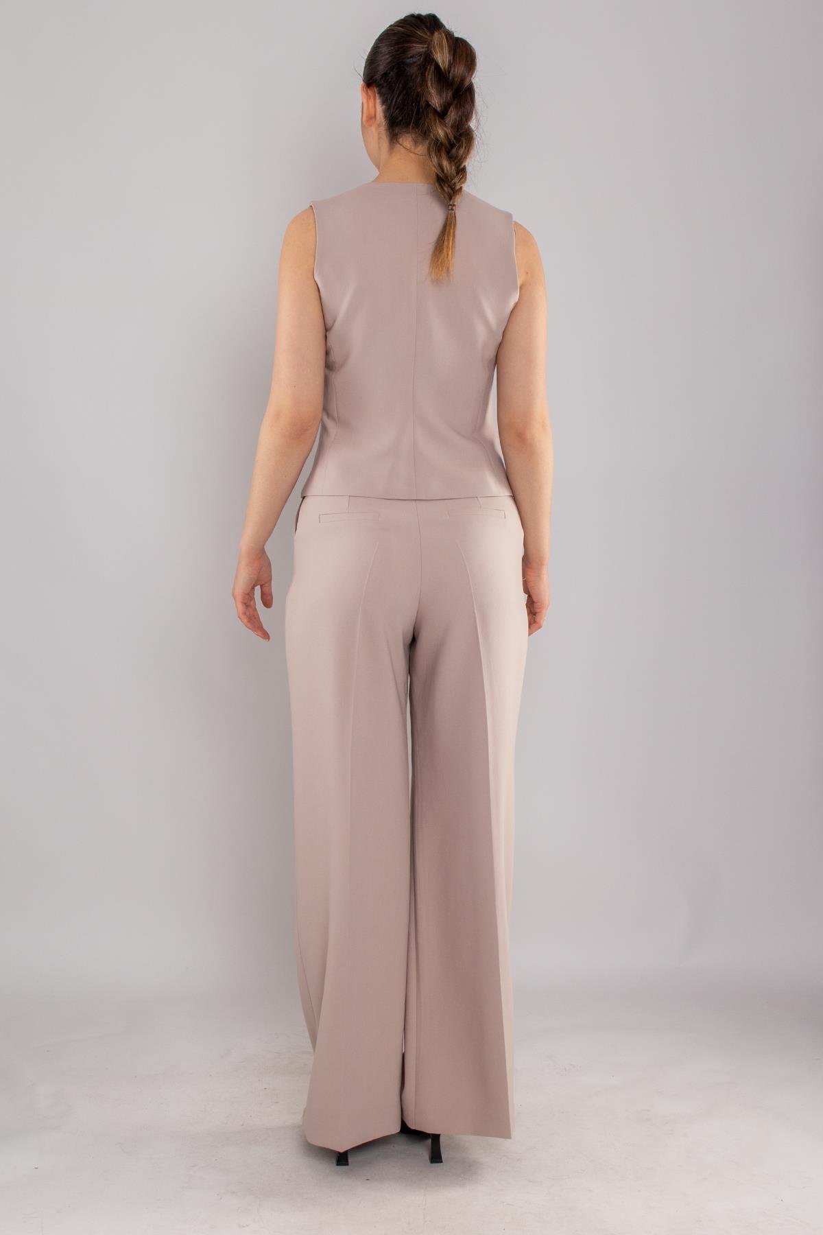 2202 Düğmeli Yelek Palazzo Pantolon Takım