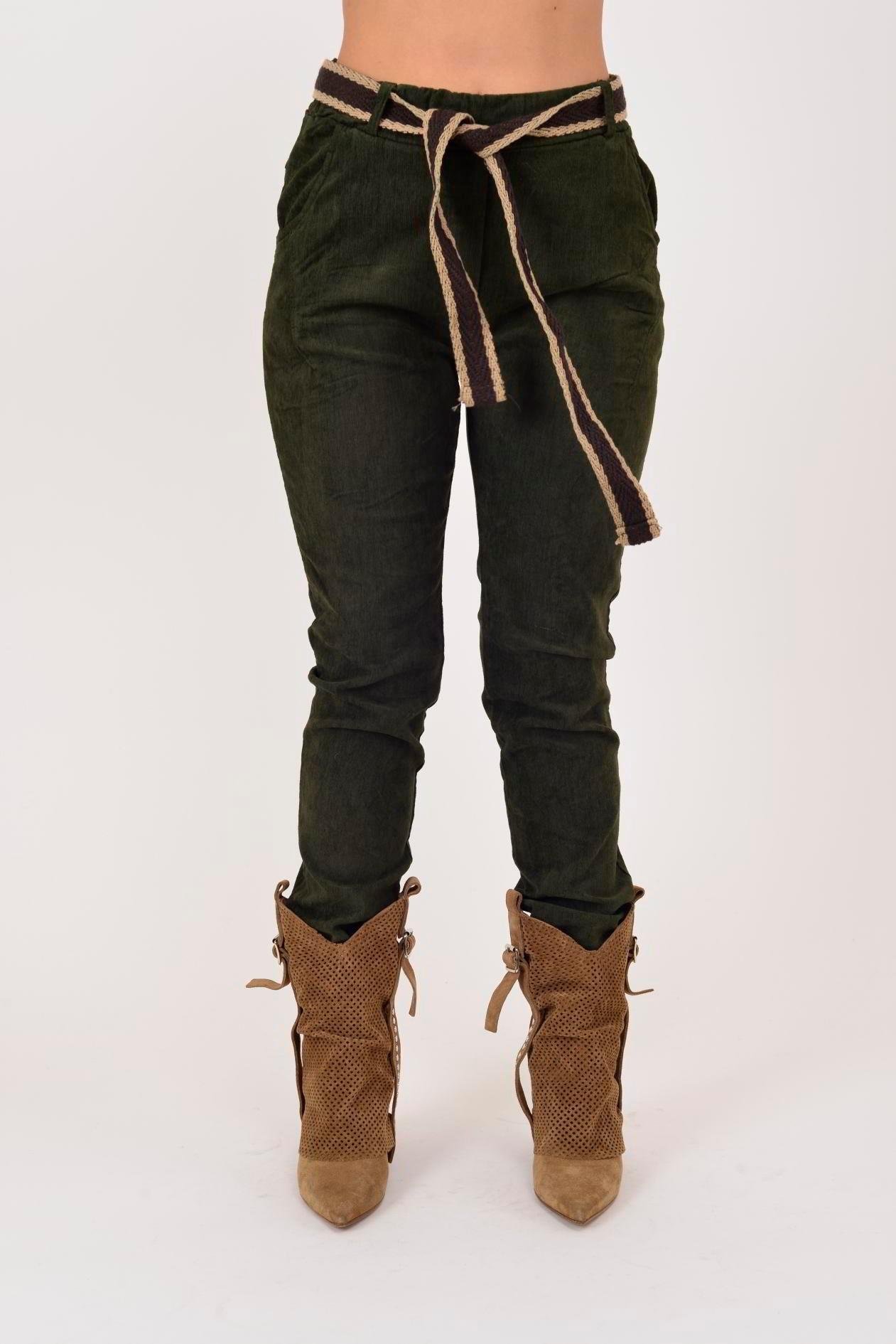 22036 Hasır Kemerli Kadife Pantolon