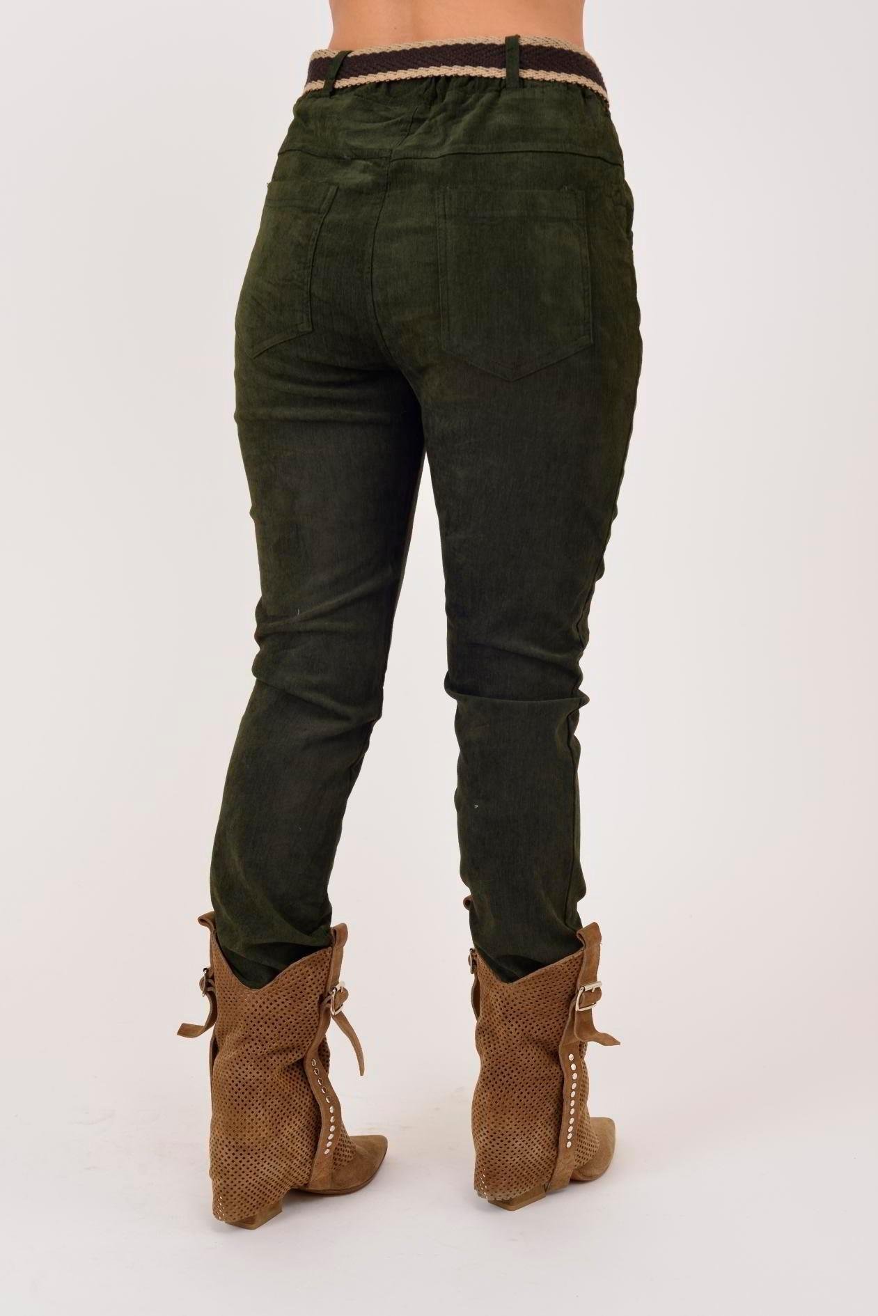 22036 Hasır Kemerli Kadife Pantolon