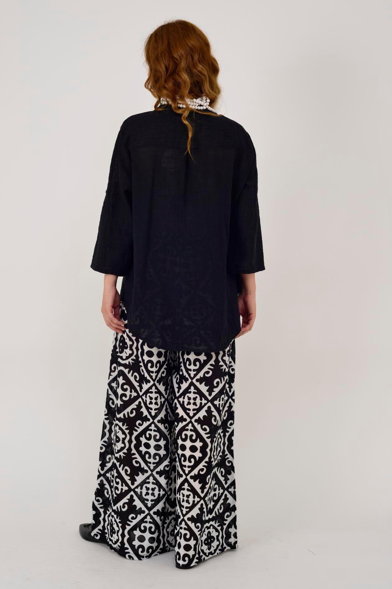 22046 Pul Detaylı 3 Düğmeli Keten Gömlek