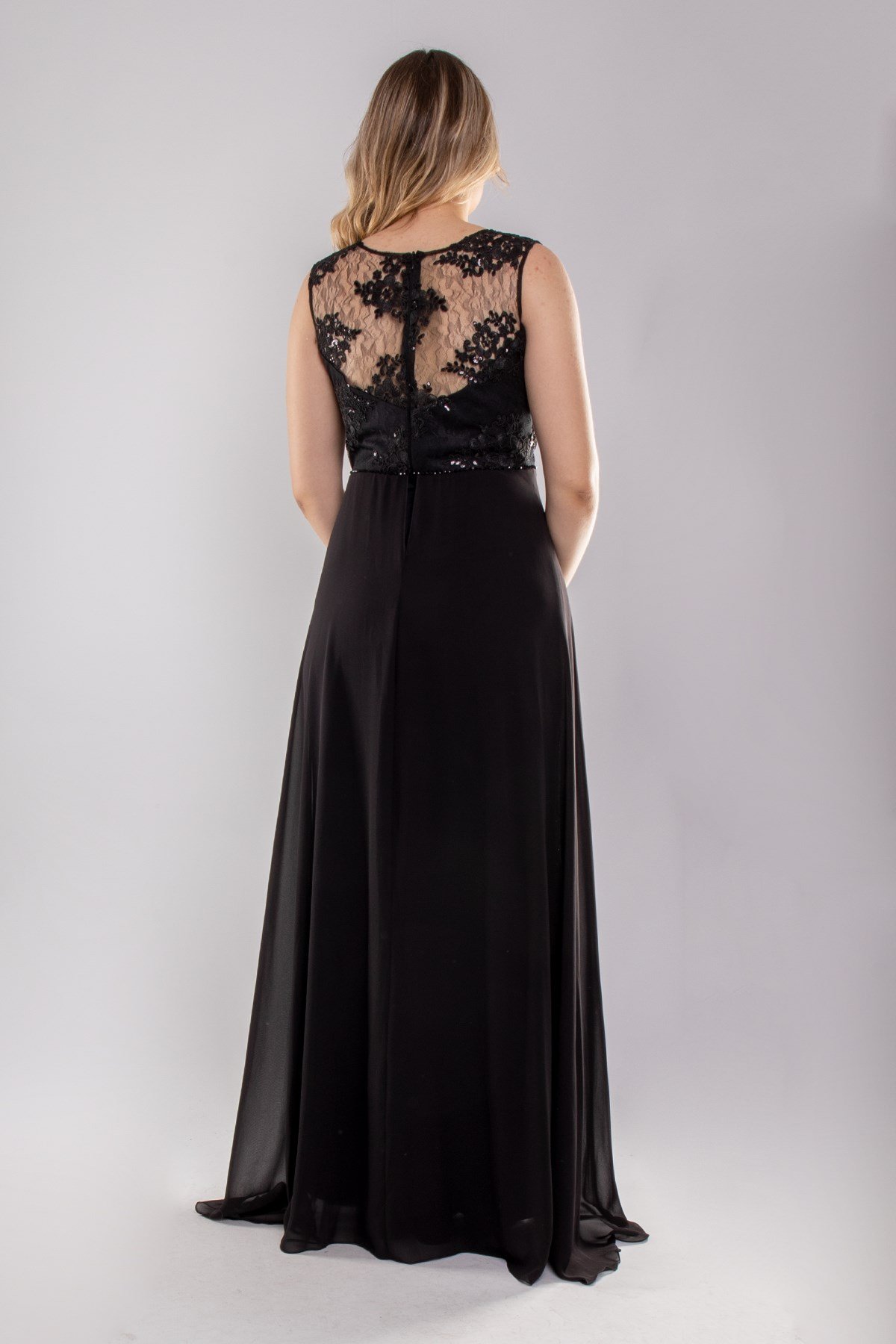 22417 Büyük Beden Nakışlı Tül Etek Detay Uzun Abiye