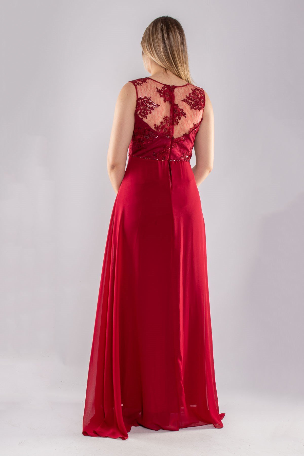 22417 Büyük Beden Nakışlı Tül Etek Detay Uzun Abiye