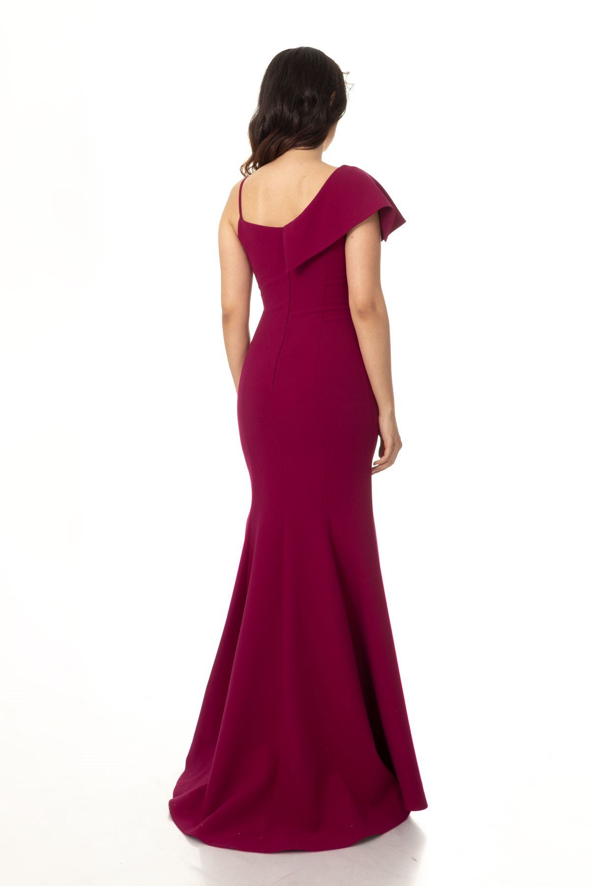 233 ASİMETRİK KOL NAKIŞLI UZUN KREP ABİYE