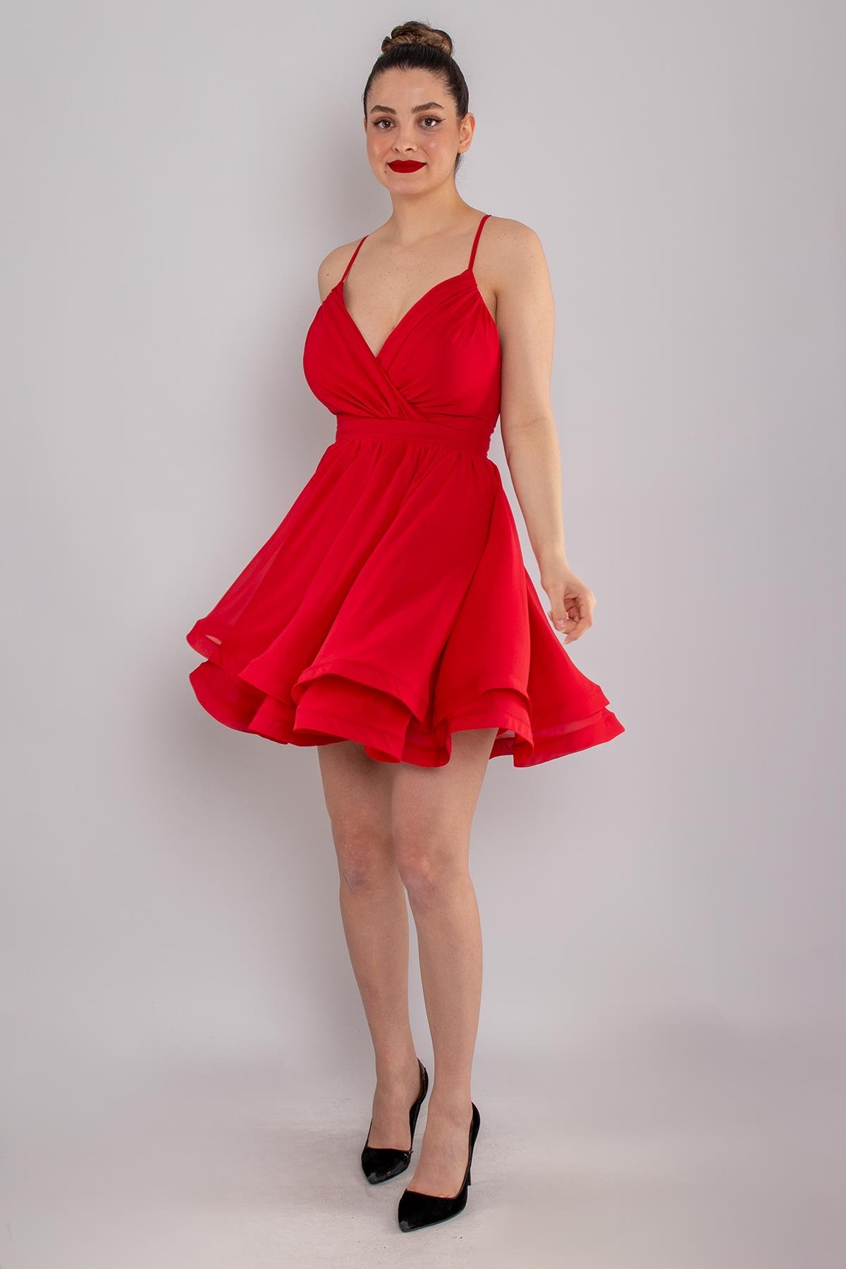 237 İp Askılı Sırt Bağlamalı Kloş Kısa Elbise