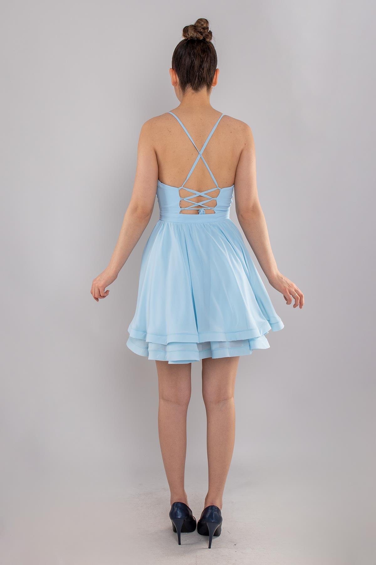 237 İp Askılı Sırt Bağlamalı Kloş Kısa Elbise