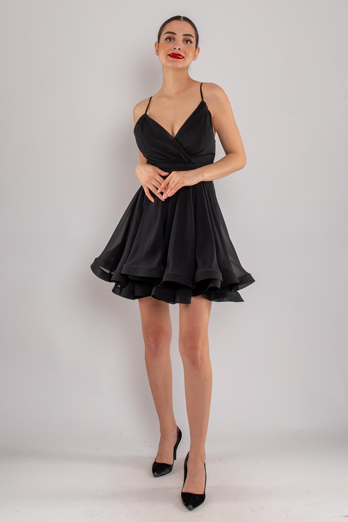 237 İp Askılı Sırt Bağlamalı Kloş Kısa Elbise