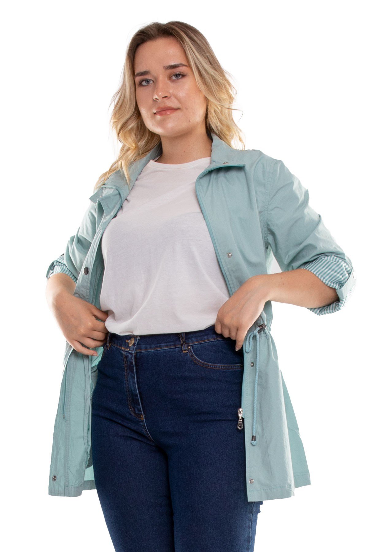 2381 Büyük Beden Beli Bağcıklı Kol Katlama Astarsız Pamuk Yağmurluk