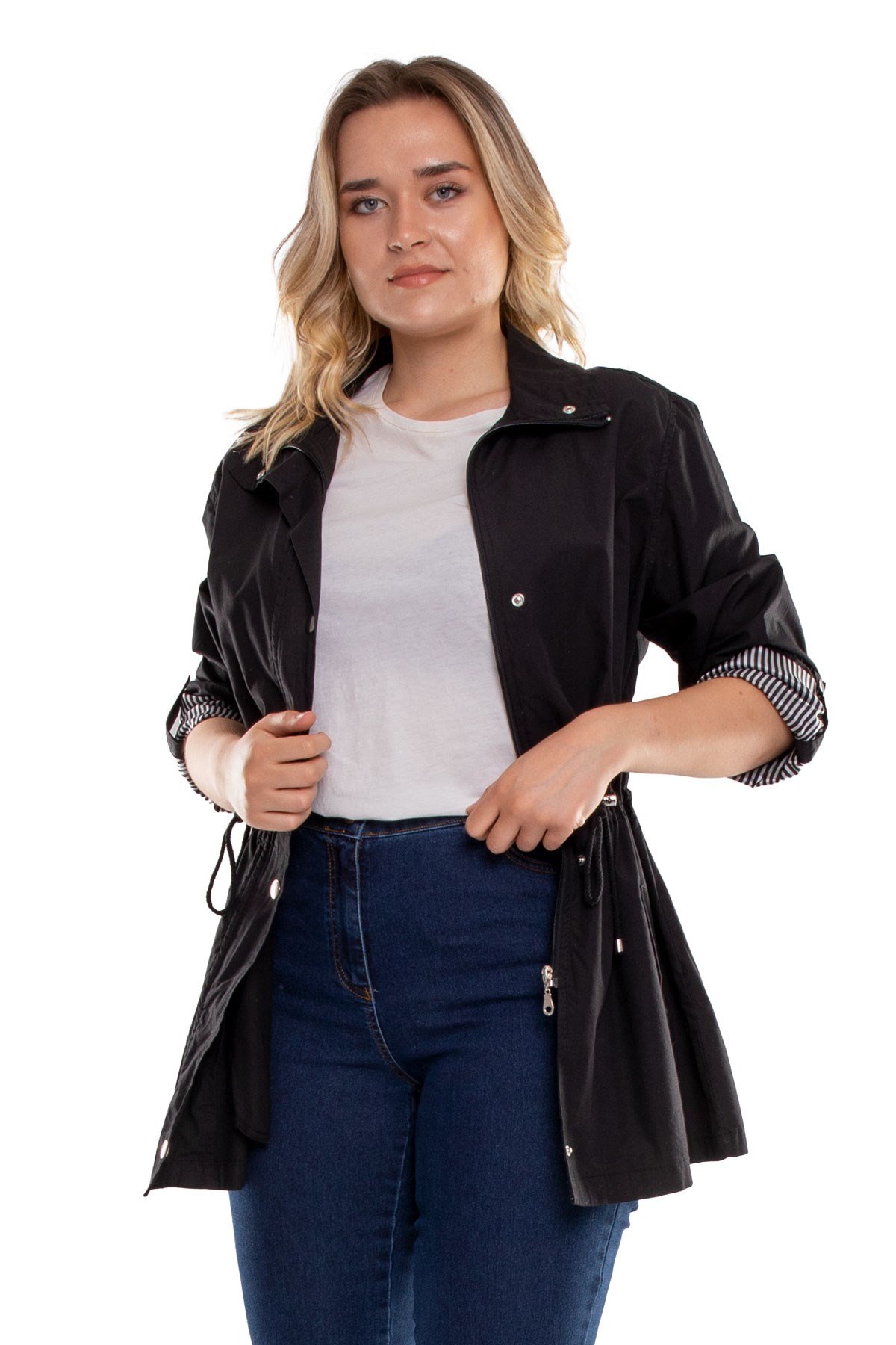 2381 Büyük Beden Beli Bağcıklı Kol Katlama Astarsız Pamuk Yağmurluk