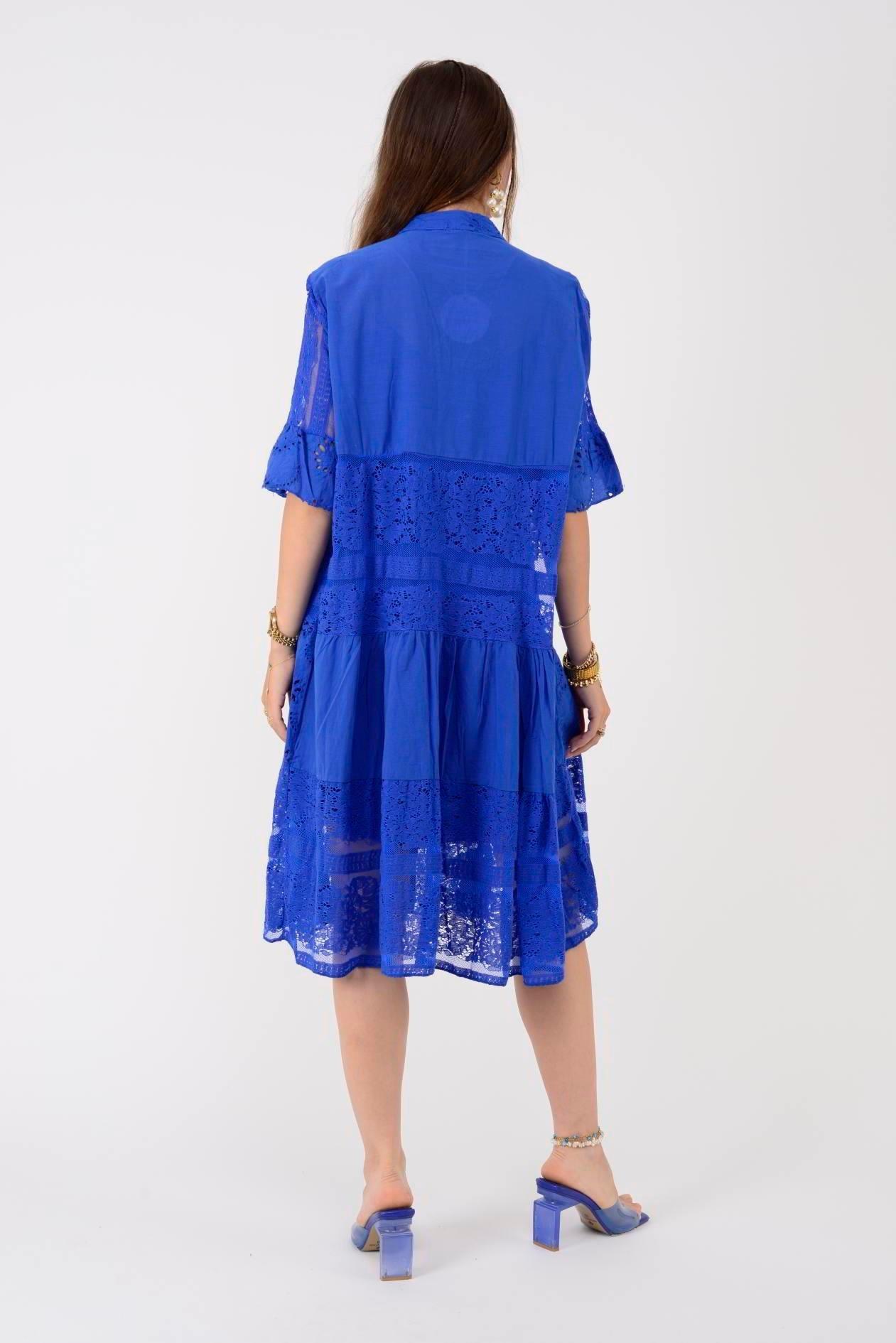 24029 Dantelli Kısa Kol Düğmeli Kısa Astarlı Elbise