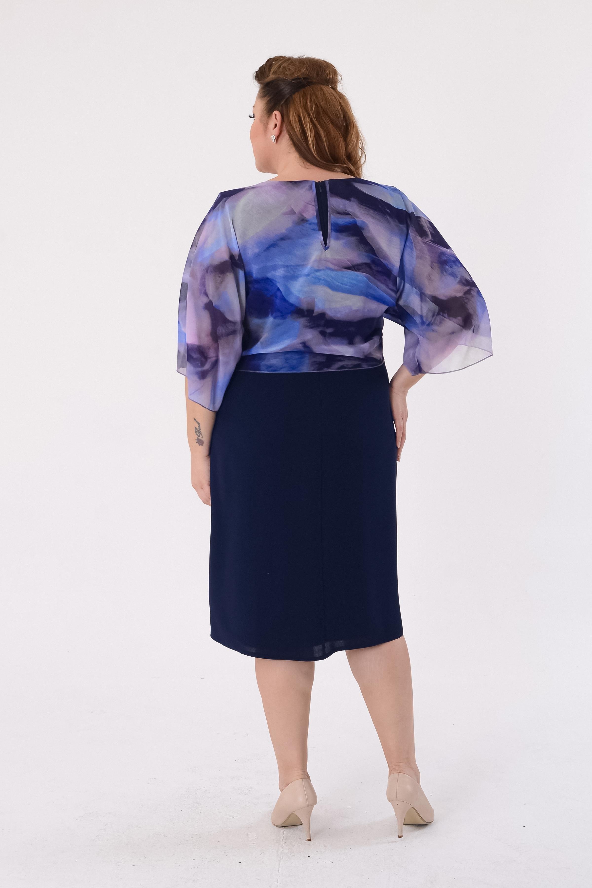 2456 Büyük Beden Şifon Desenli Krep Kısa Elbise