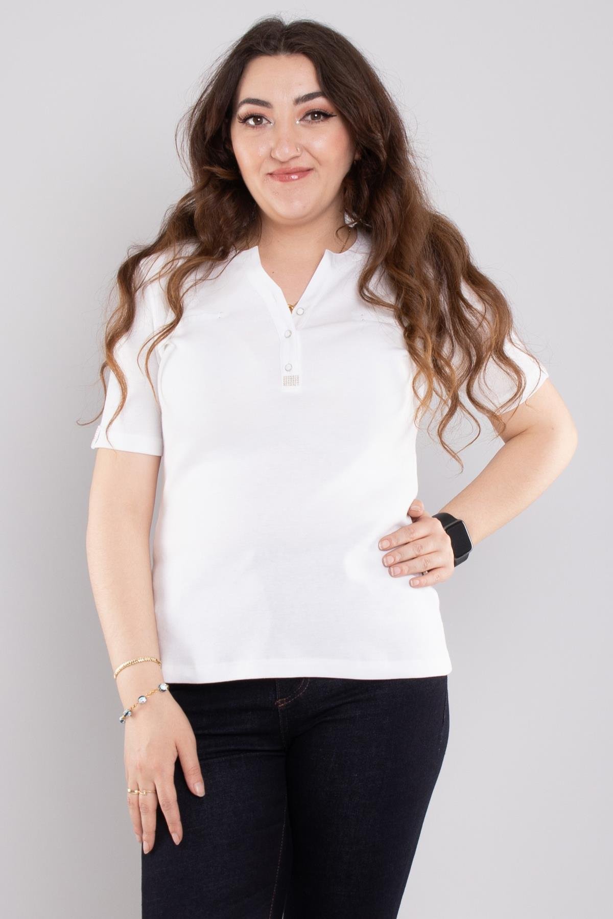 24E013 Vyaka Düğmeli Cepli Kısa Kol Bluz