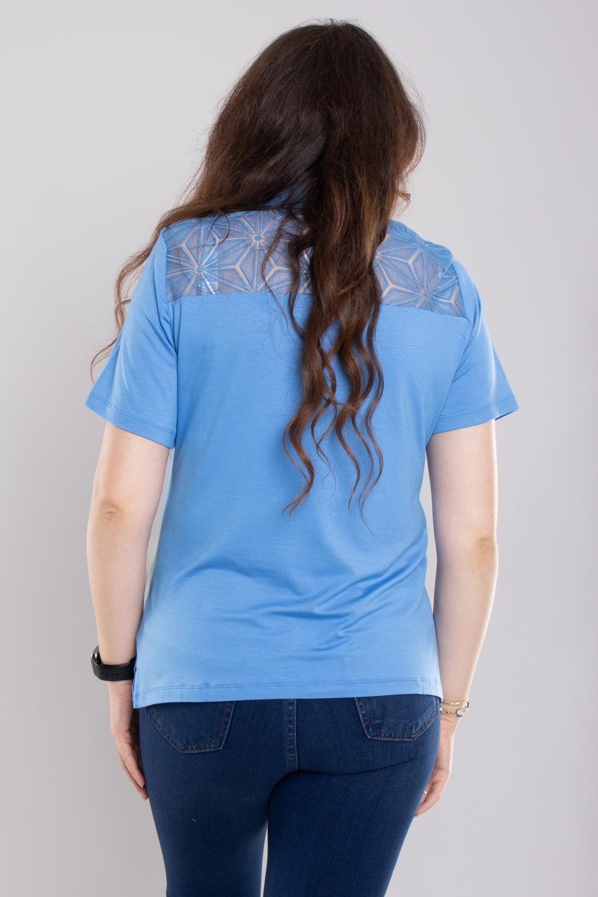 24E040 Yakalı Dantel Detay Viscon Kısa Kol Bluz