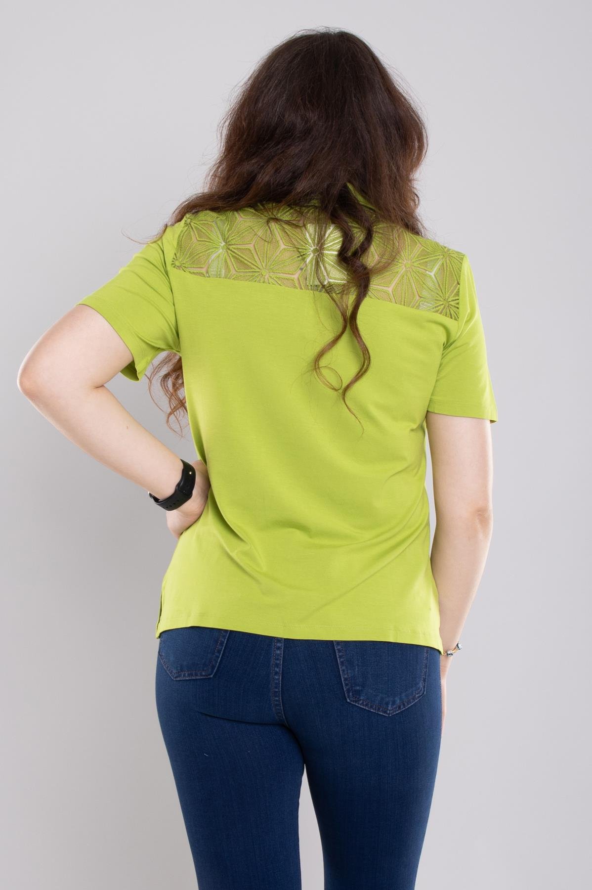 24E040 Yakalı Dantel Detay Viscon Kısa Kol Bluz