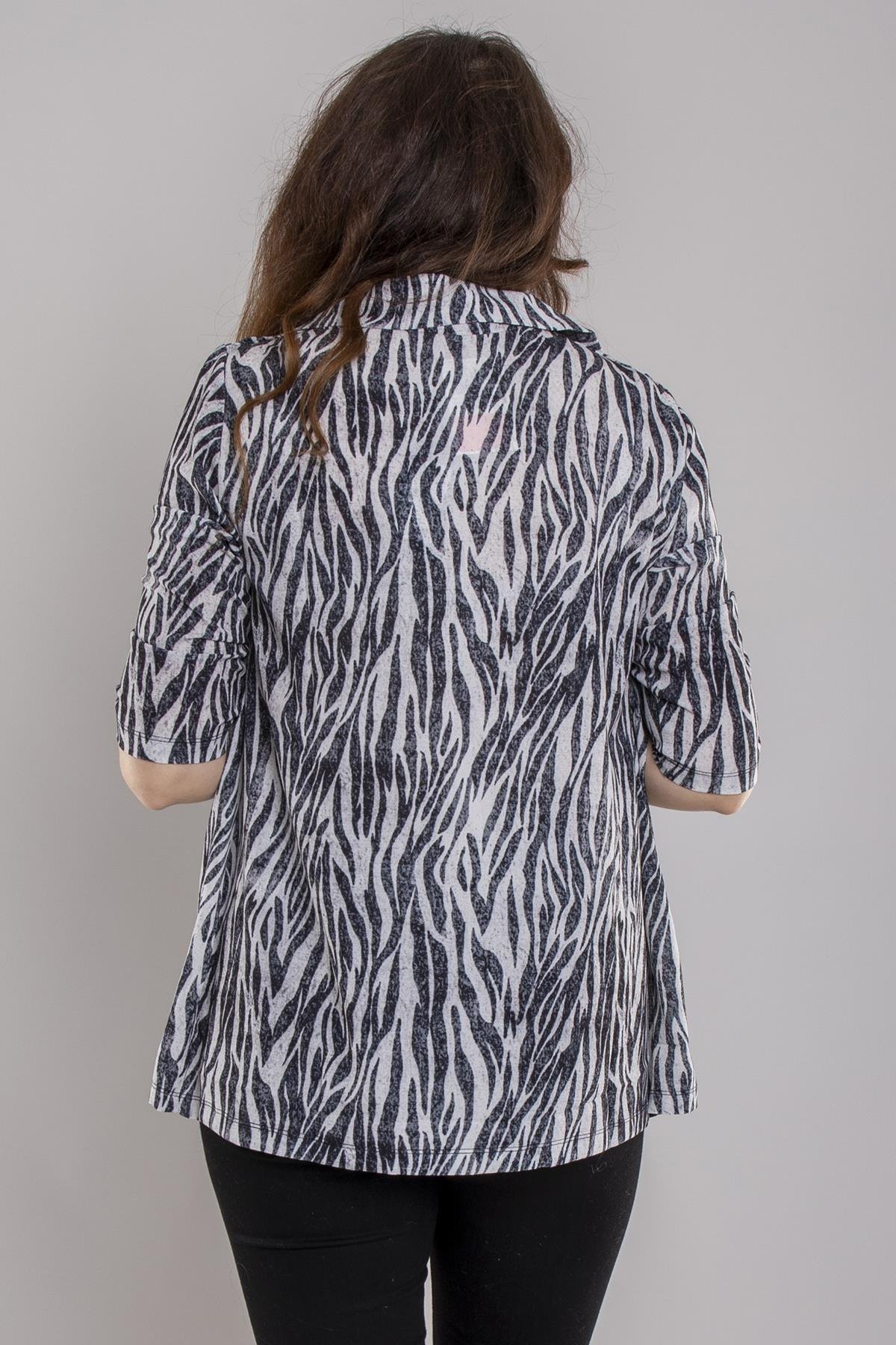 24E051 Atlet Detay Desenli Ceketli Kısa Kol Viscon Bluz