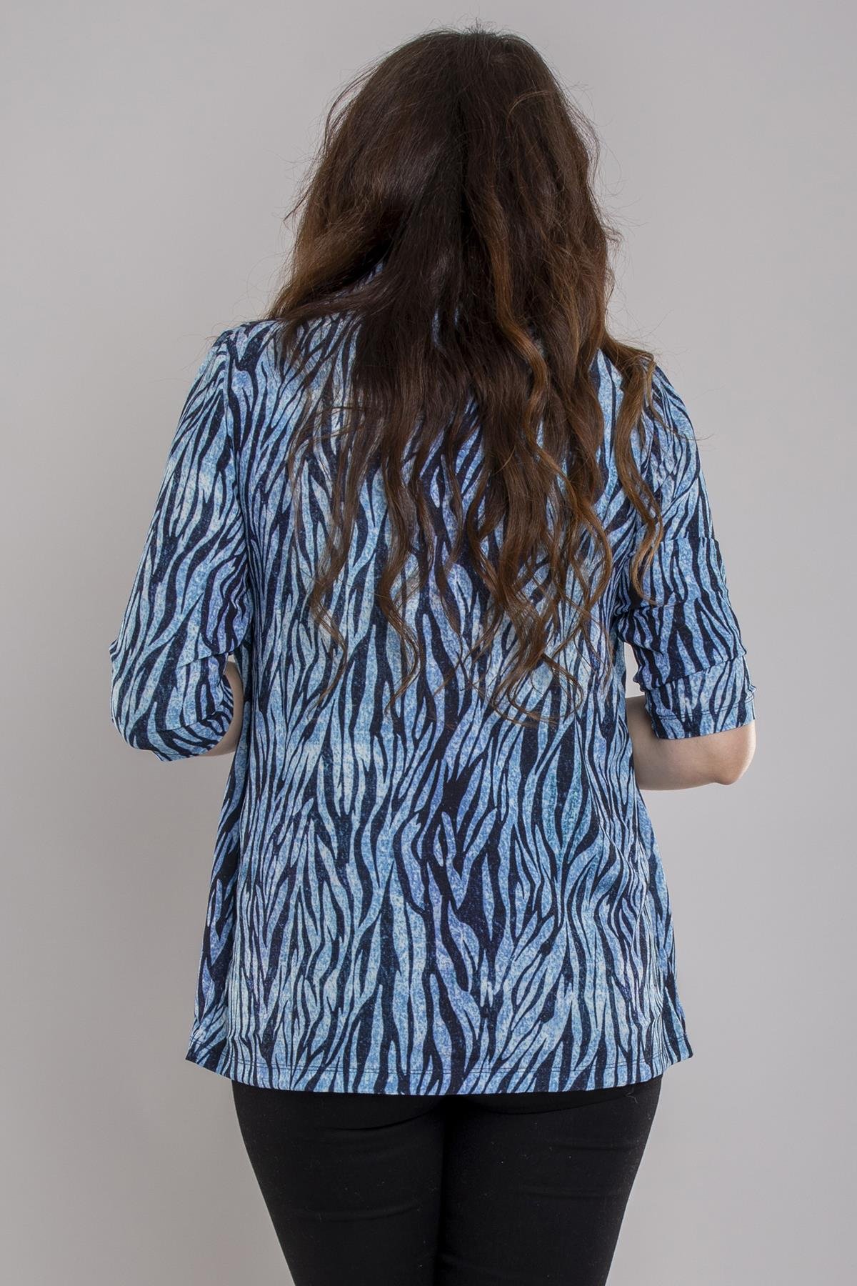 24E051 Atlet Detay Desenli Ceketli Kısa Kol Viscon Bluz