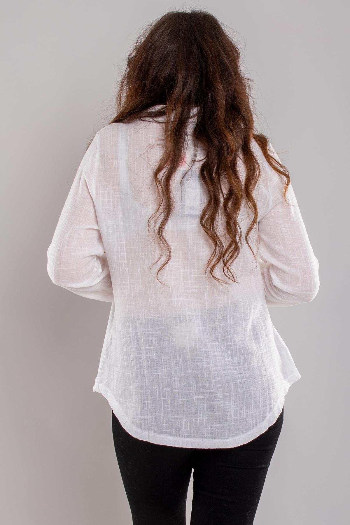 24E054 Omuz Serpme Taş Cepli Pamuklu Gömlek