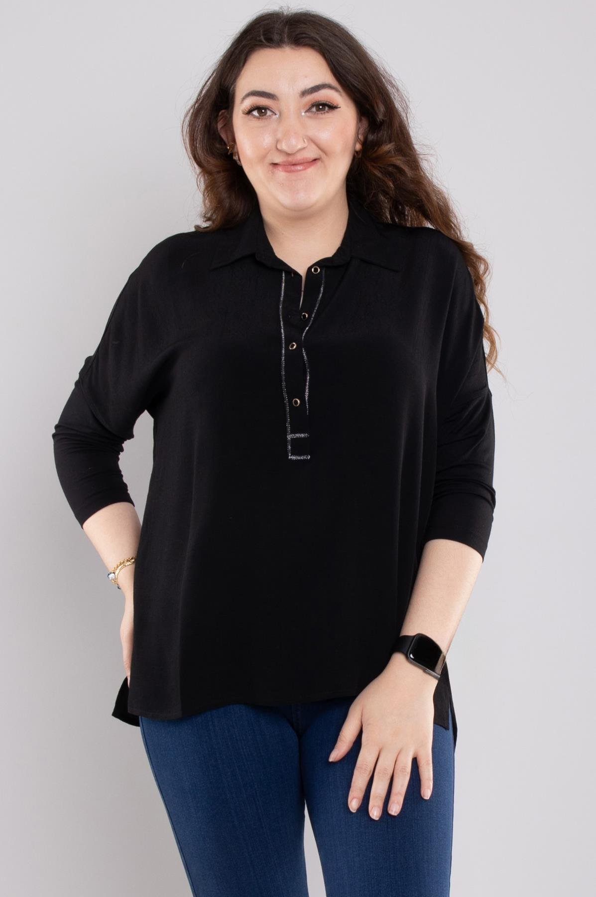 24E071 Düşük Omuz Oversize Düğmeli Viscon Gömlek