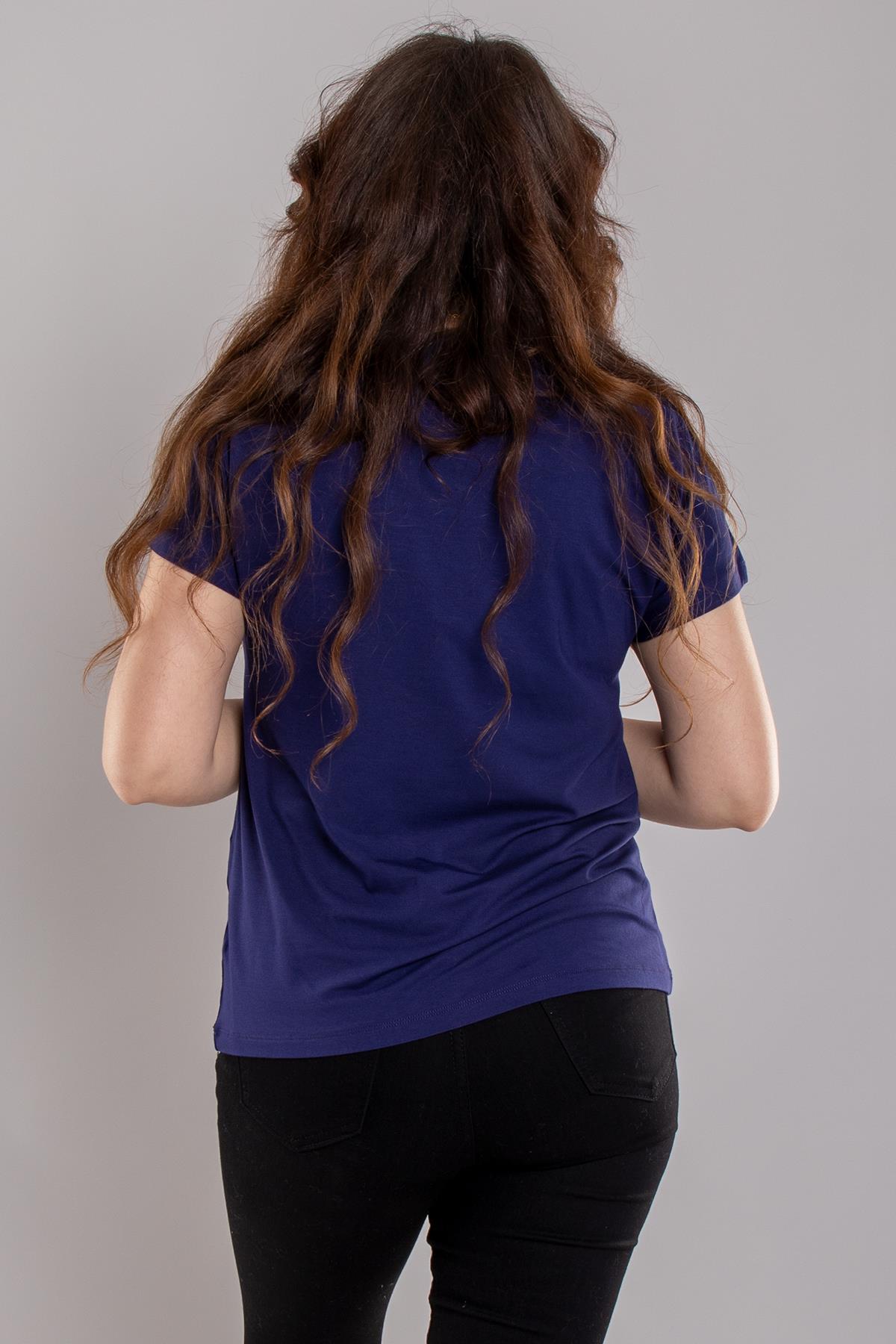 24E105 Yıldız Taş Baskılı Kısa Kol Viscon Bluz