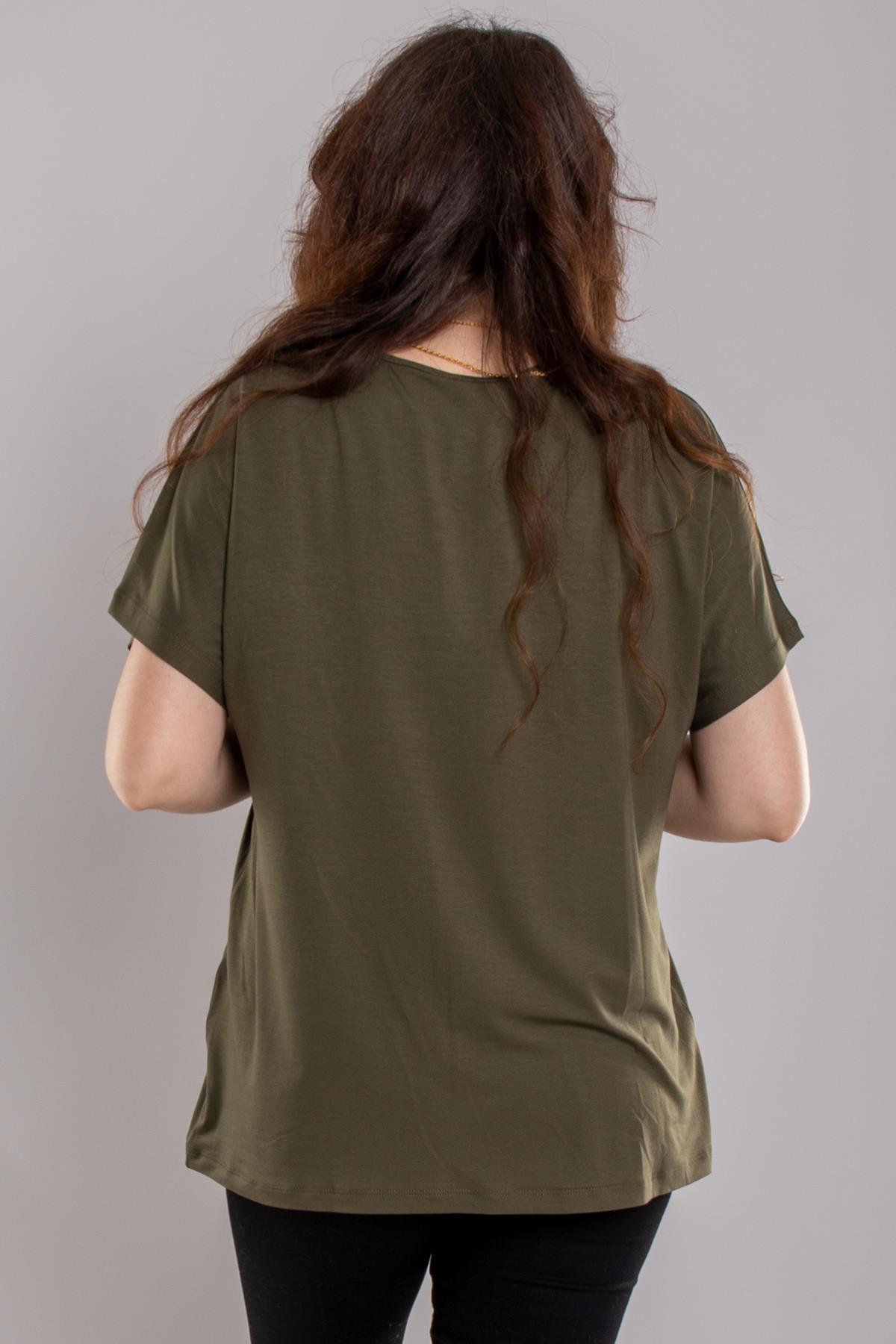 24E105 Yıldız Taş Baskılı Kısa Kol Viscon Bluz