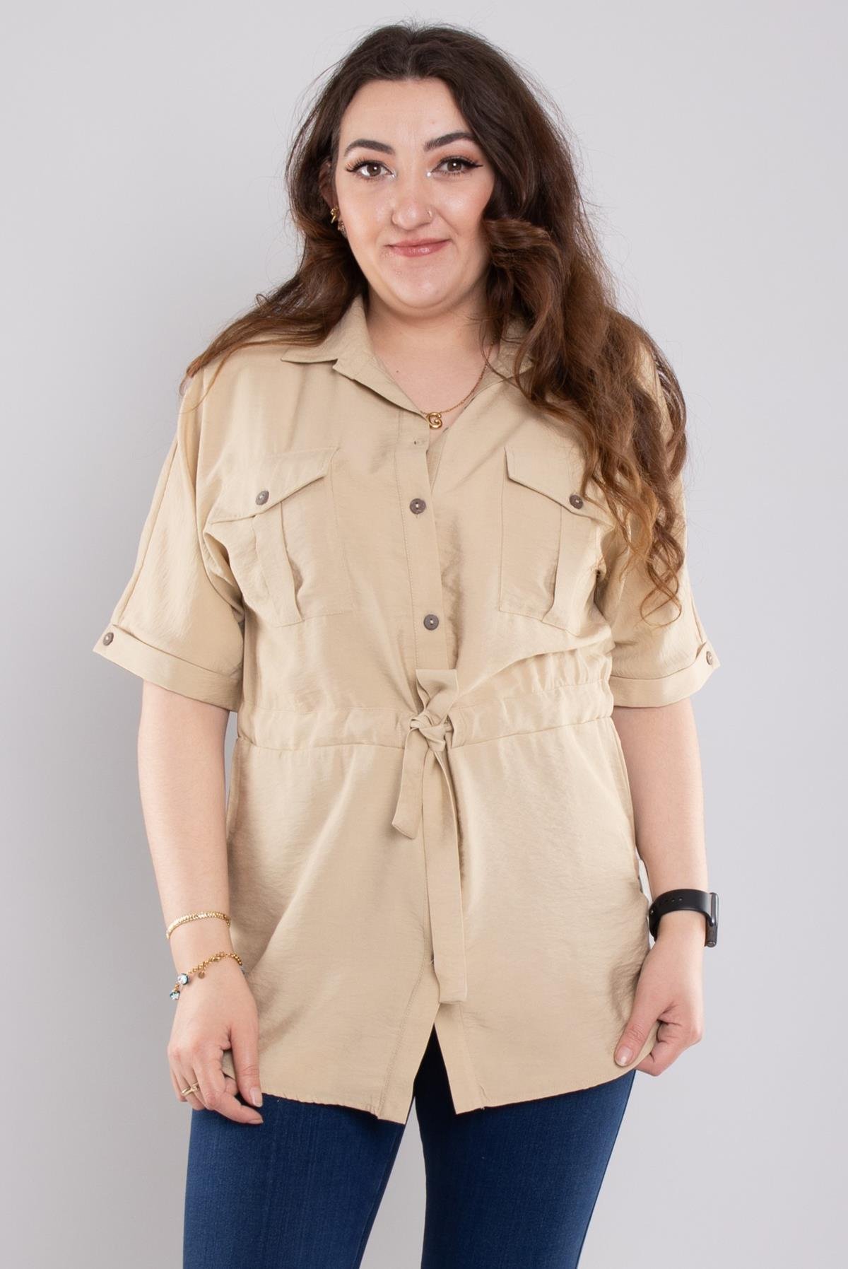 24E112 Cepli Kuşak Detay Viscon Gömlek Ceket