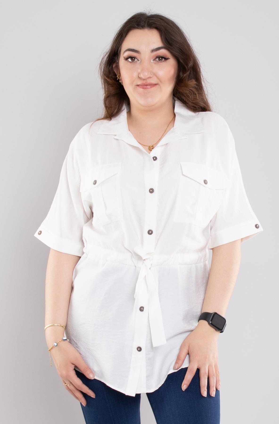 24E112 Cepli Kuşak Detay Viscon Gömlek Ceket