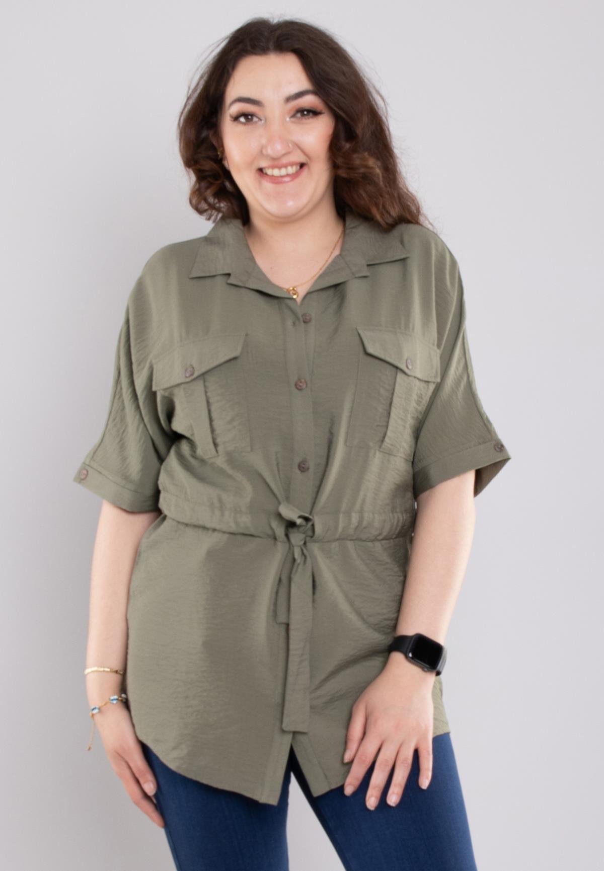 24E112 Cepli Kuşak Detay Viscon Gömlek Ceket