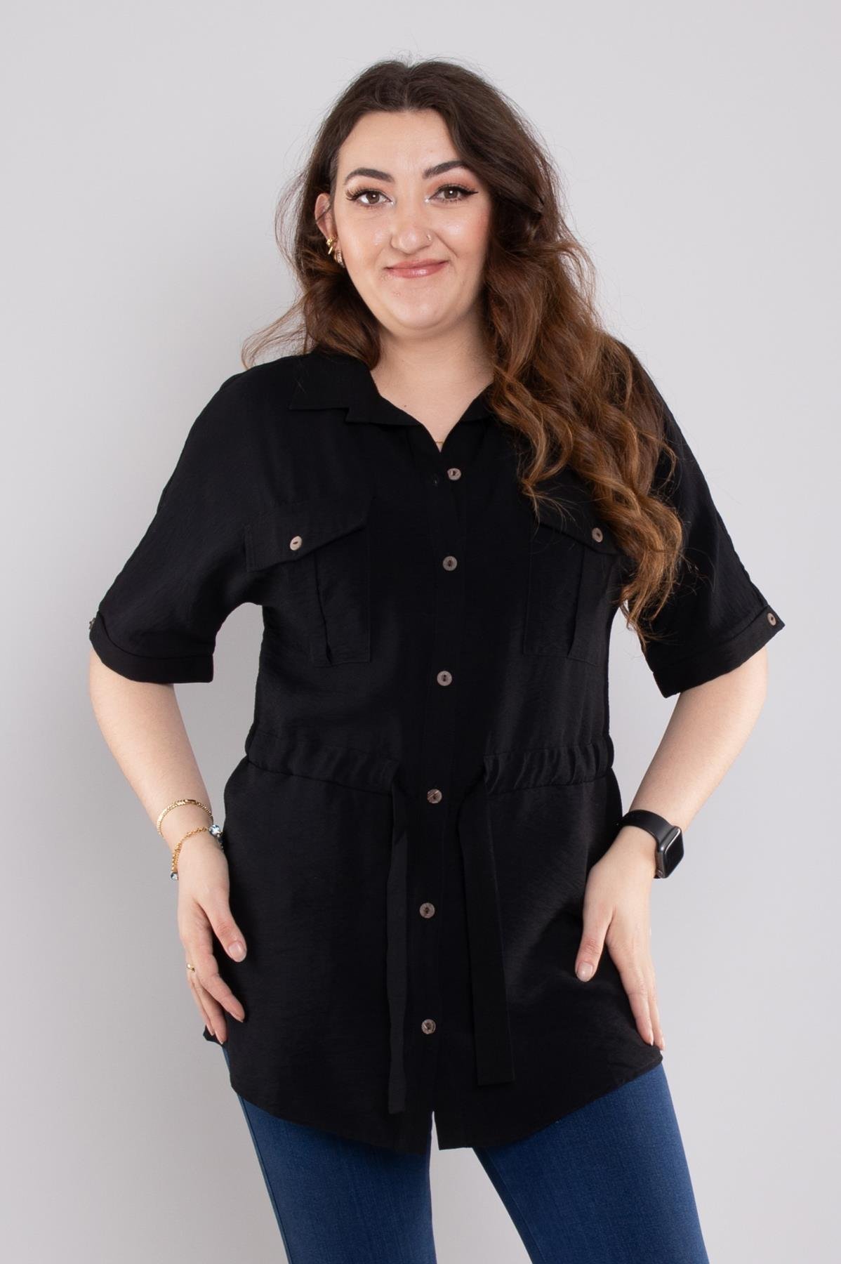 24E112 Cepli Kuşak Detay Viscon Gömlek Ceket