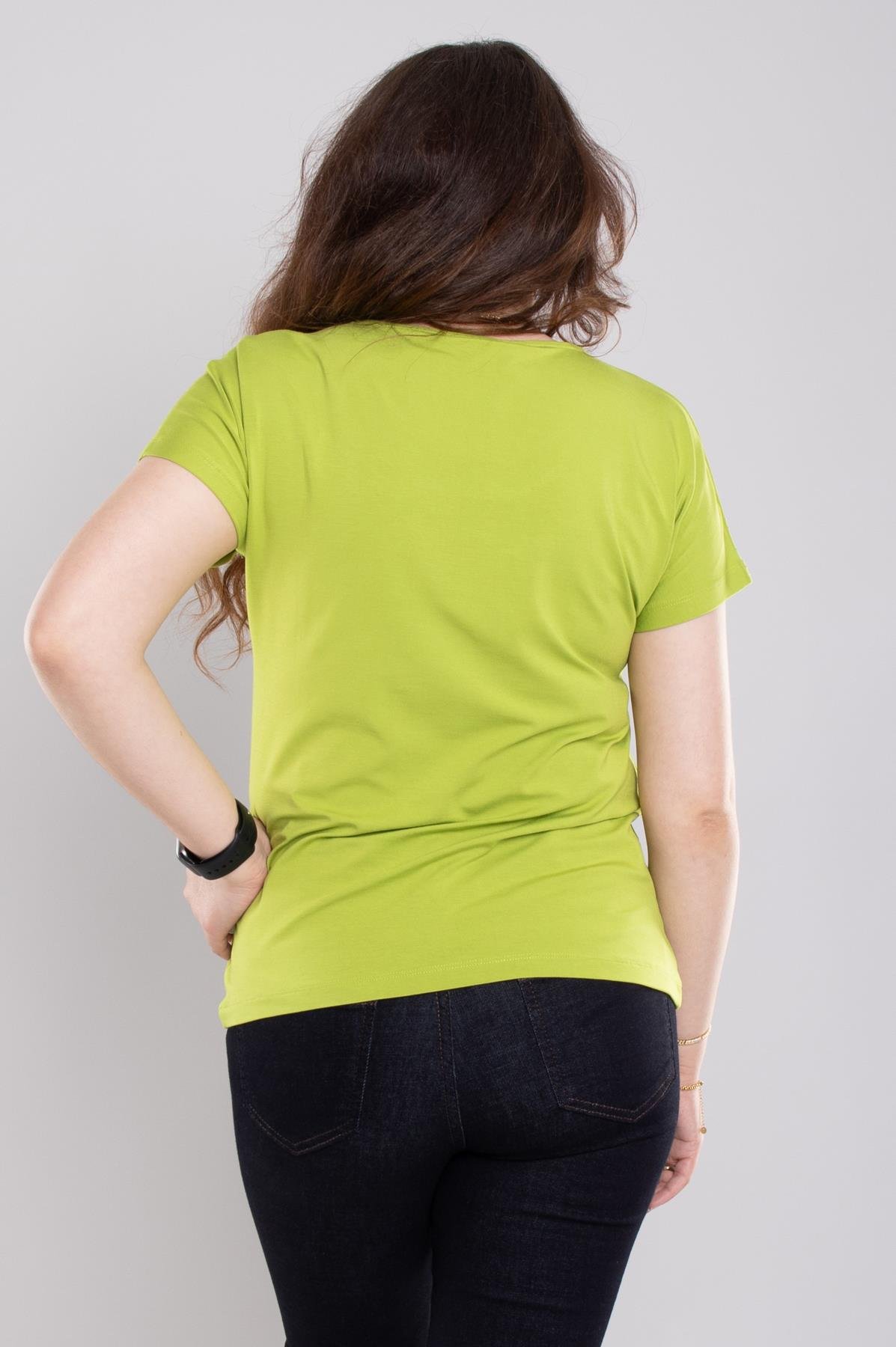 24E116 Serpme Taşlı Bisiklet Yaka Kısa Kol Bluz