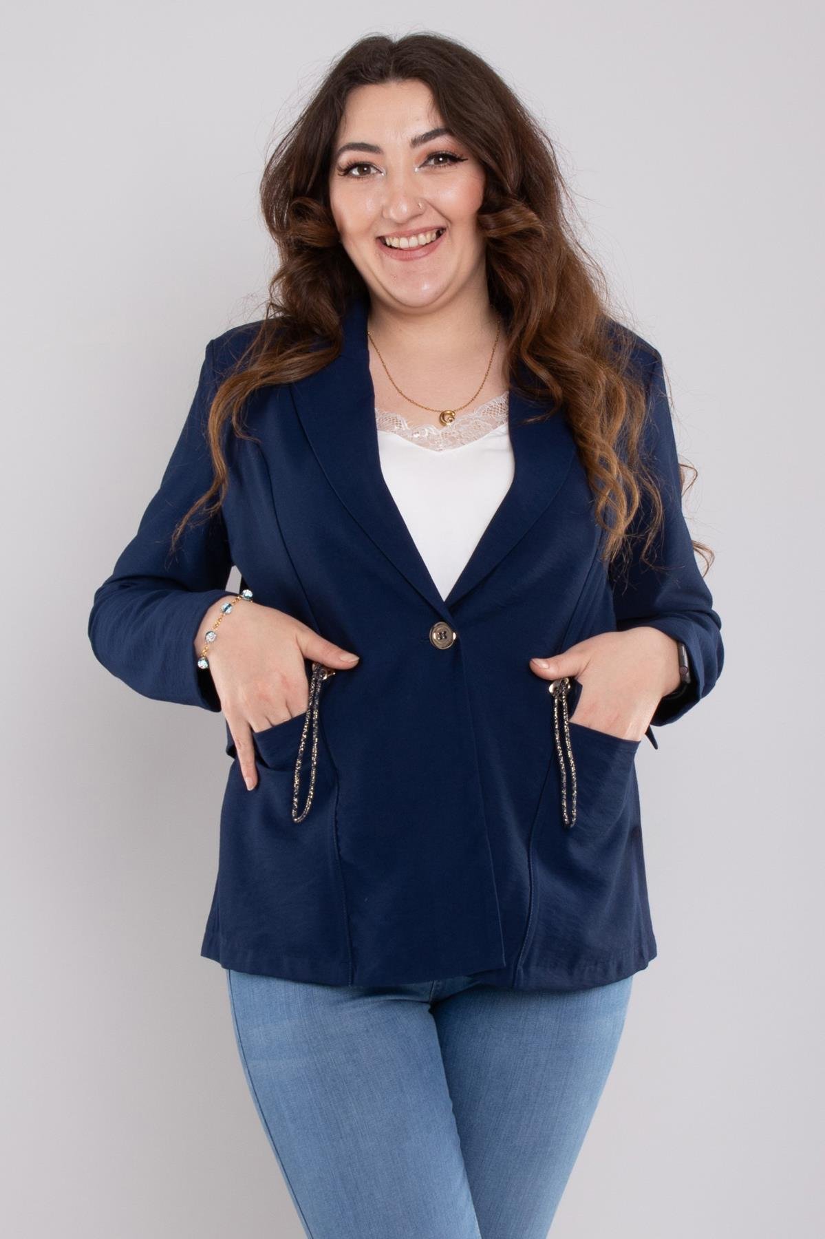 24E134 Tek Düğme Beli İpli Erkek Yaka Viscon Ceket