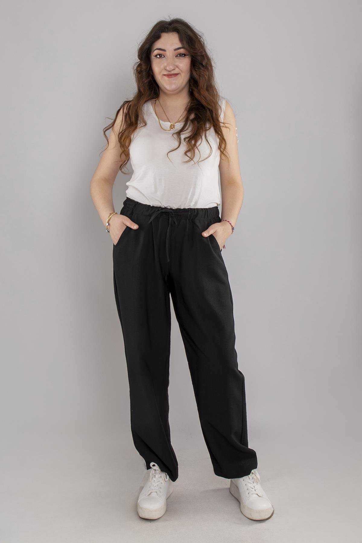 24E161 Beli Lastikli Viscon Pantolon