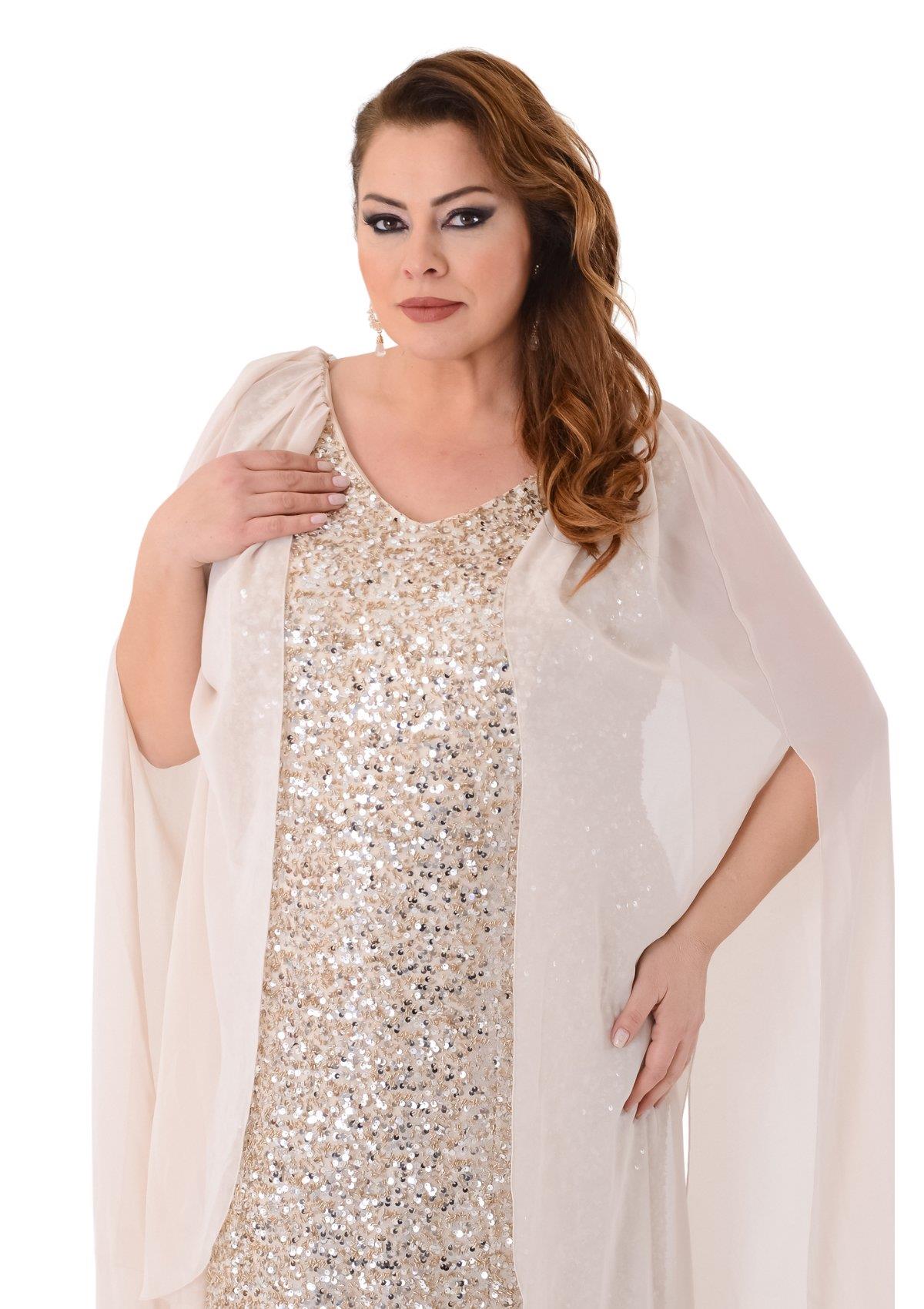 2540 Büyük Beden Vyaka Pulpayet Pelerin Kol Kısa Elbise