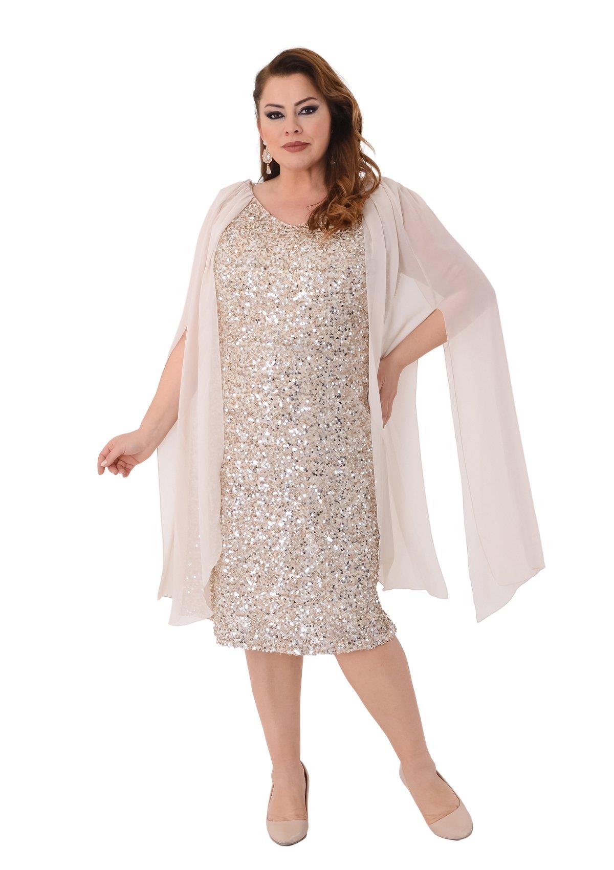 2540 Büyük Beden Vyaka Pulpayet Pelerin Kol Kısa Elbise