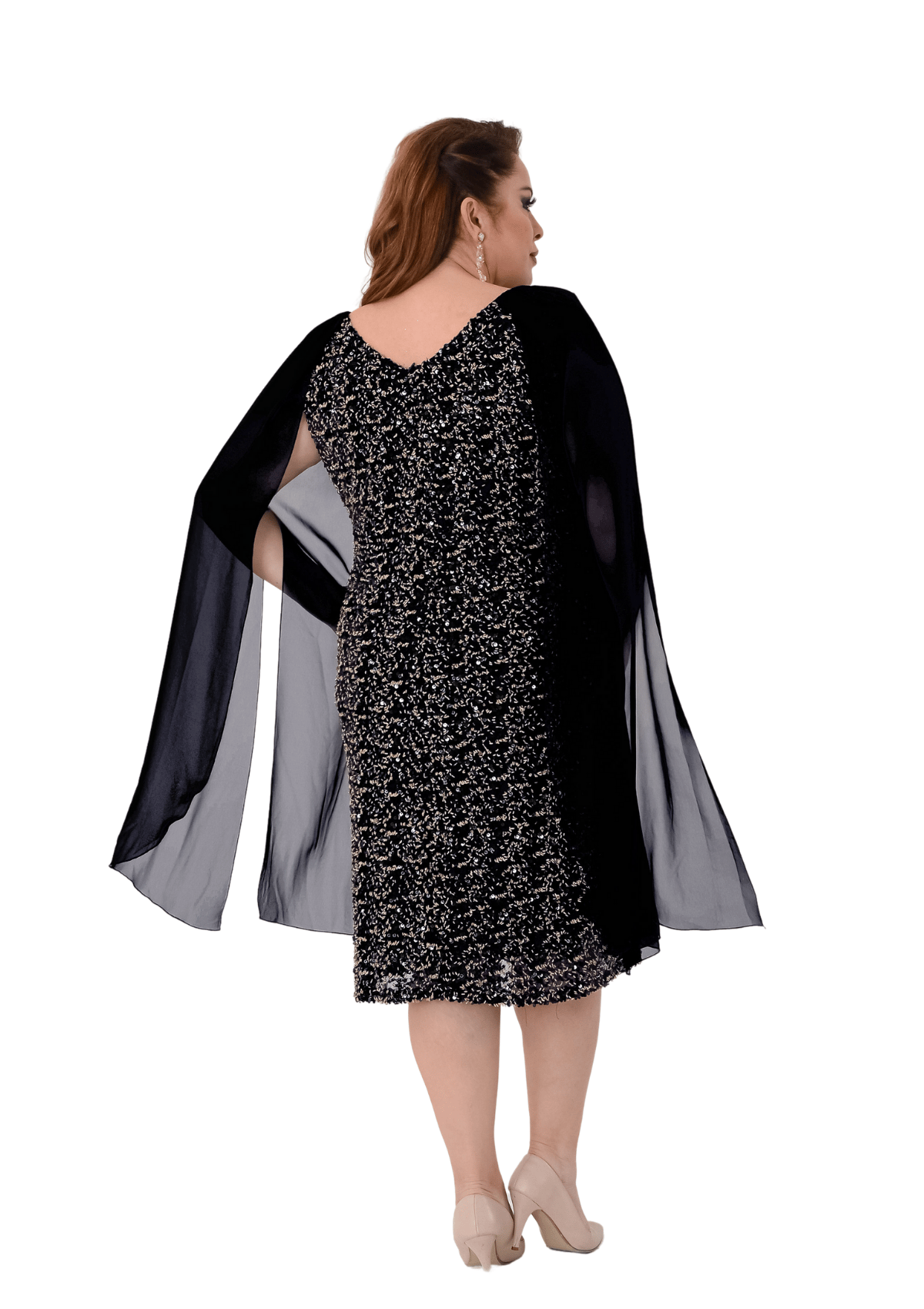 2540 Büyük Beden Vyaka Pulpayet Pelerin Kol Kısa Elbise