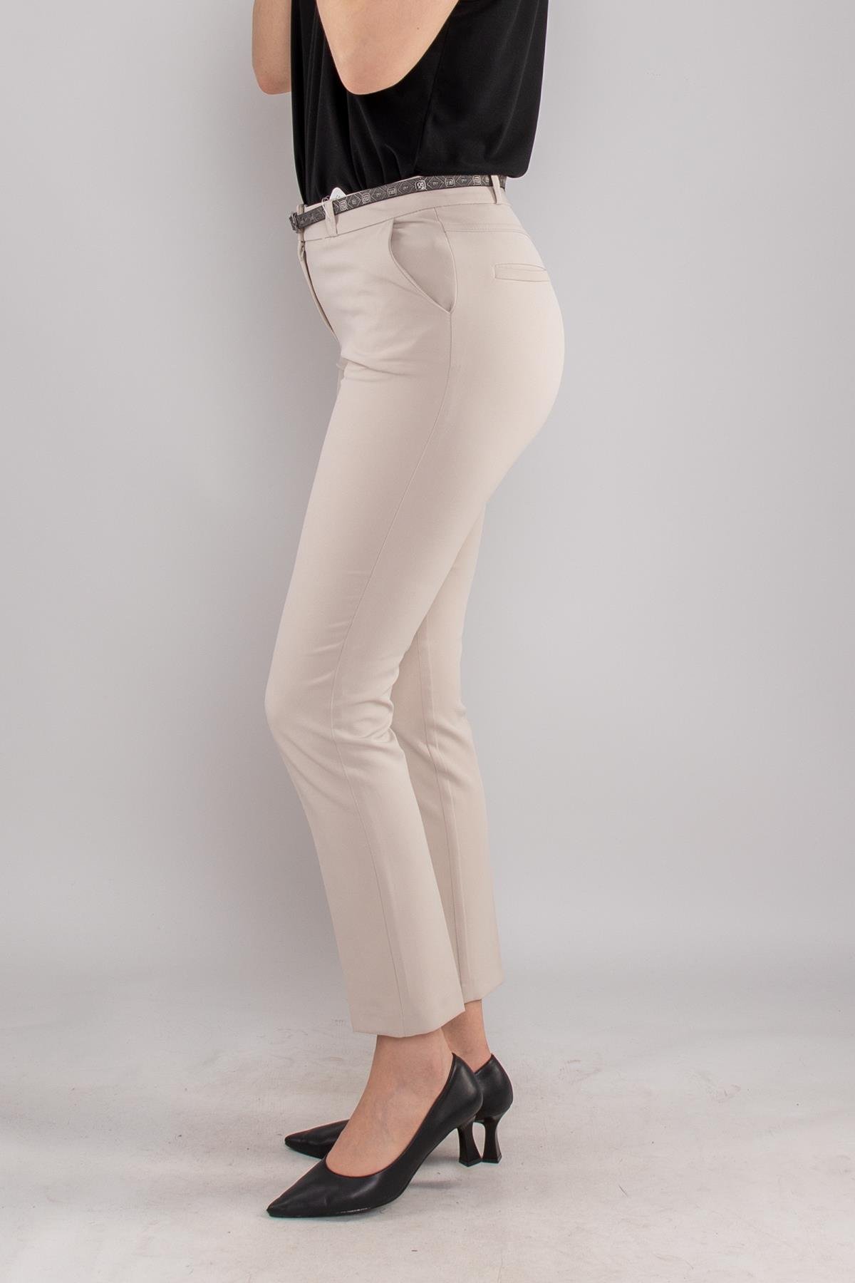 2603 Kemerli Pamulu Cepli Krep Pantolon