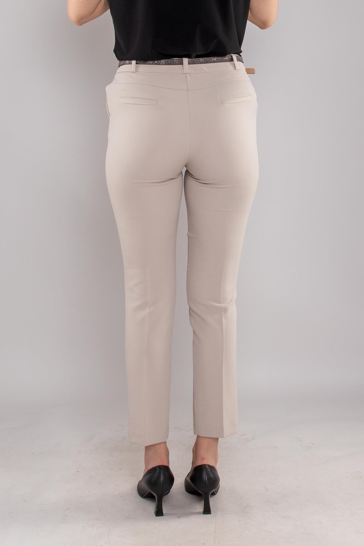 2603 Kemerli Pamulu Cepli Krep Pantolon