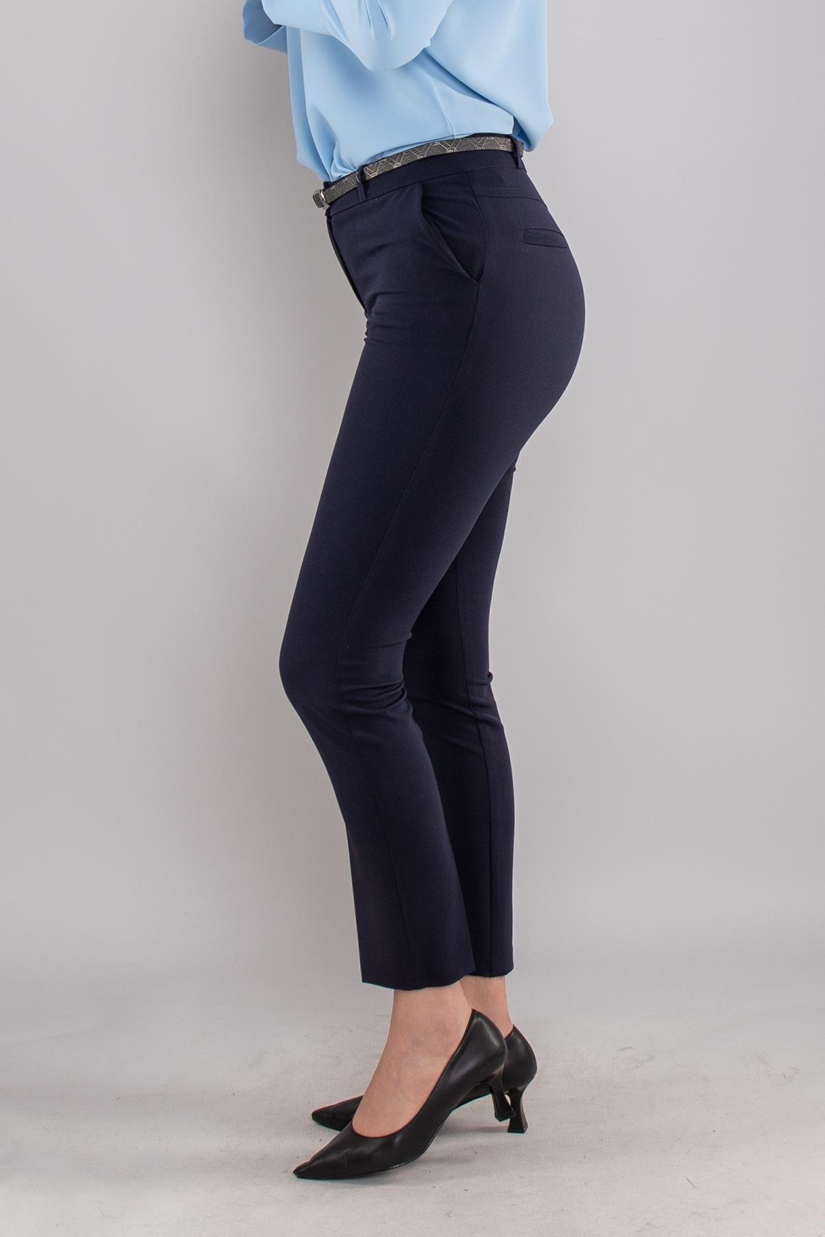 2603 Kemerli Pamulu Cepli Krep Pantolon