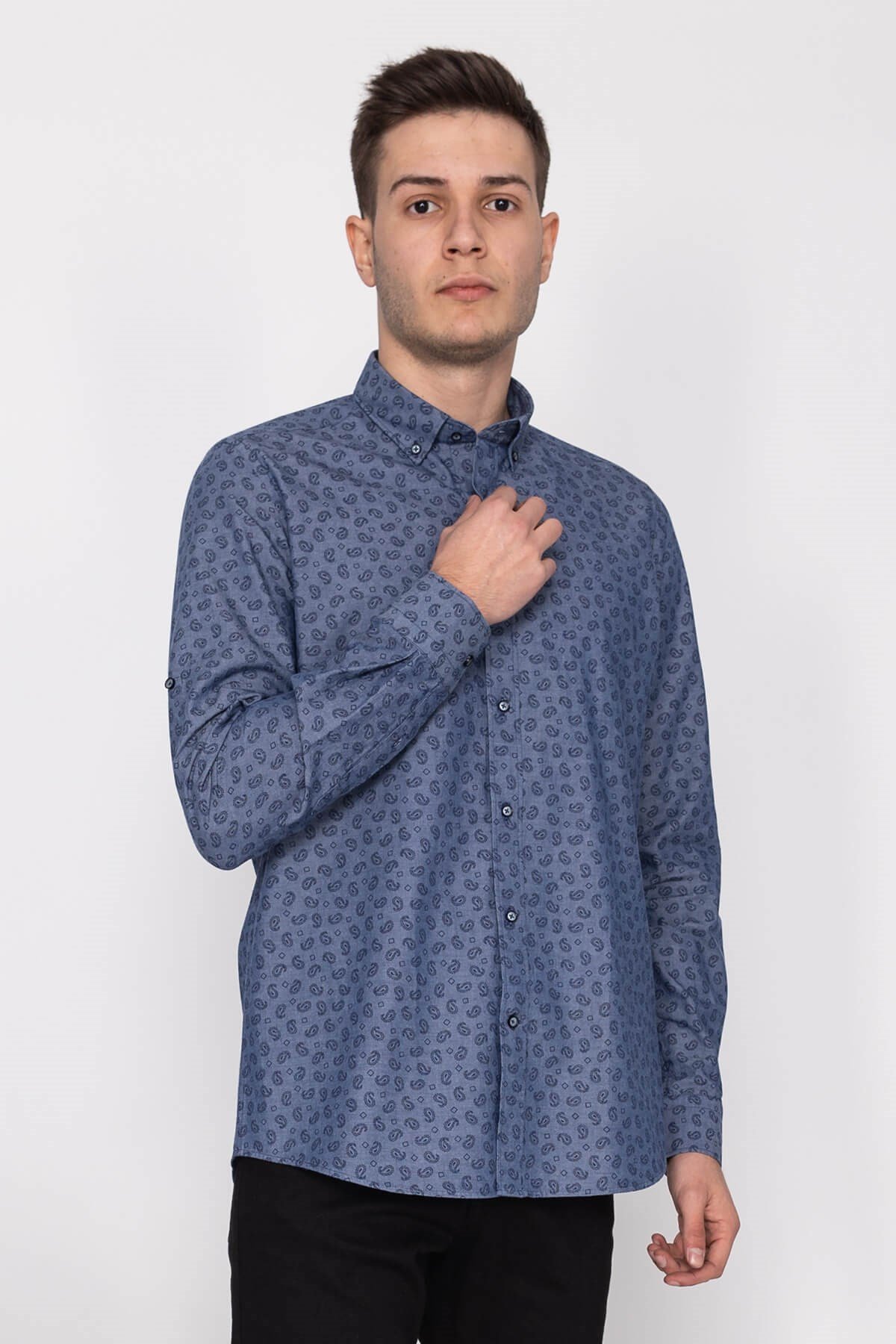 2680 SF Kendinden Desenli Uzun Kol Gömlek