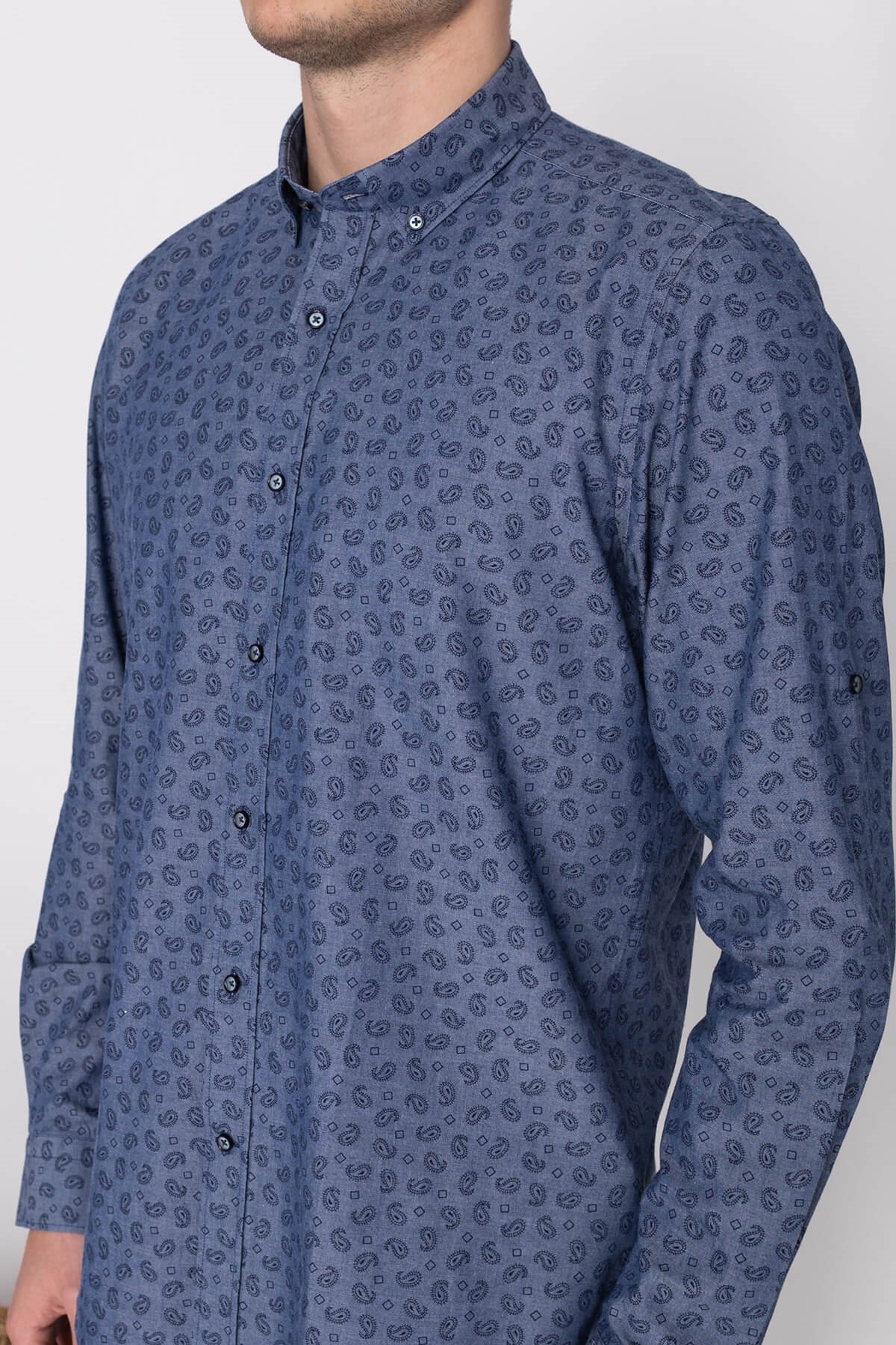 2680 SF Kendinden Desenli Uzun Kol Gömlek