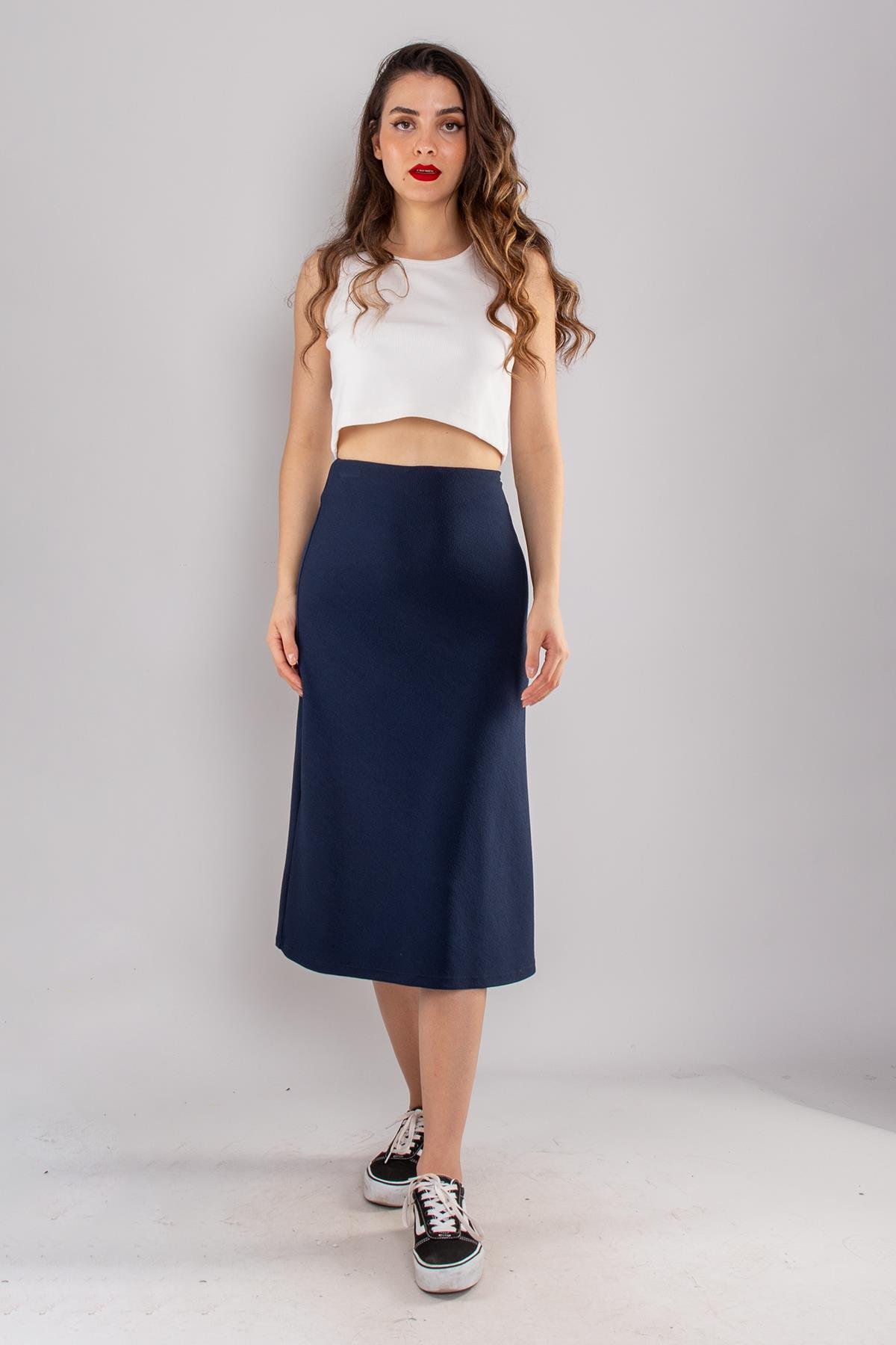 2703 Jarse Kumaş Likralı Midiboy Kadın Çan Etek