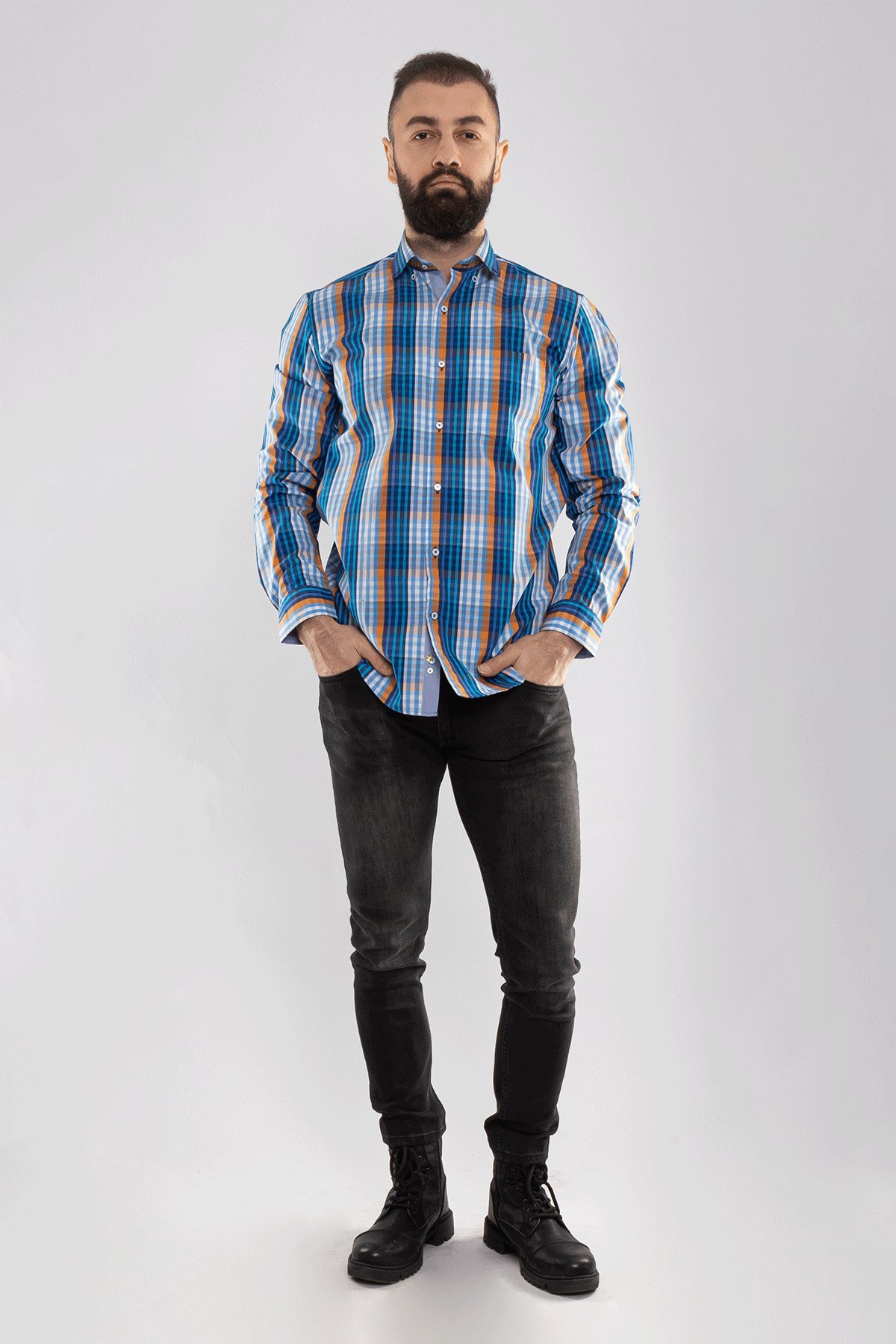 2725 VİP Minik Kareli Uzun Kol Gömlek