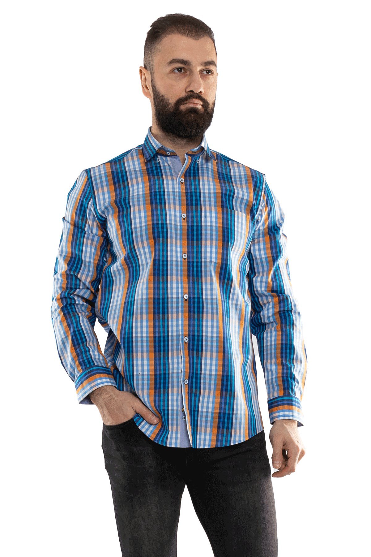 2725 VİP Minik Kareli Uzun Kol Gömlek