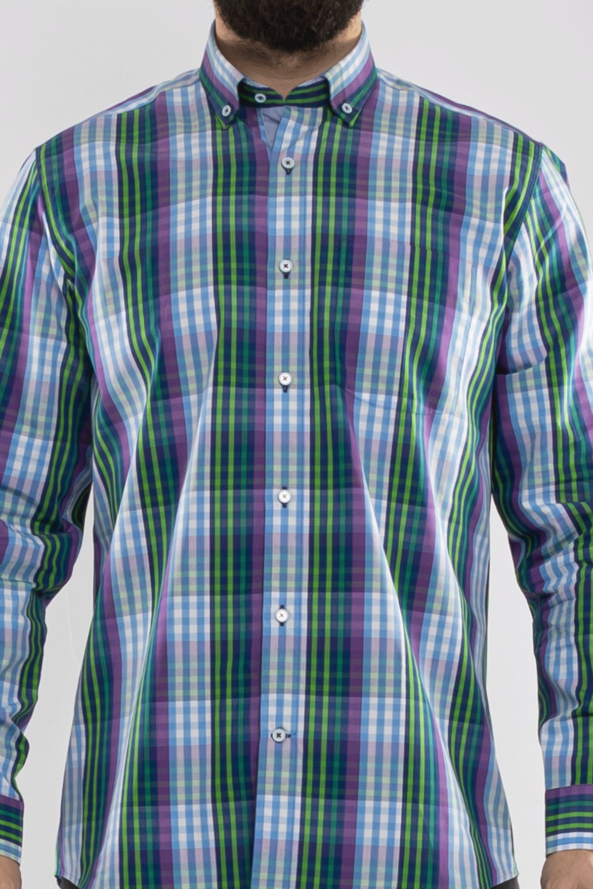 2725 VİP Minik Kareli Uzun Kol Gömlek