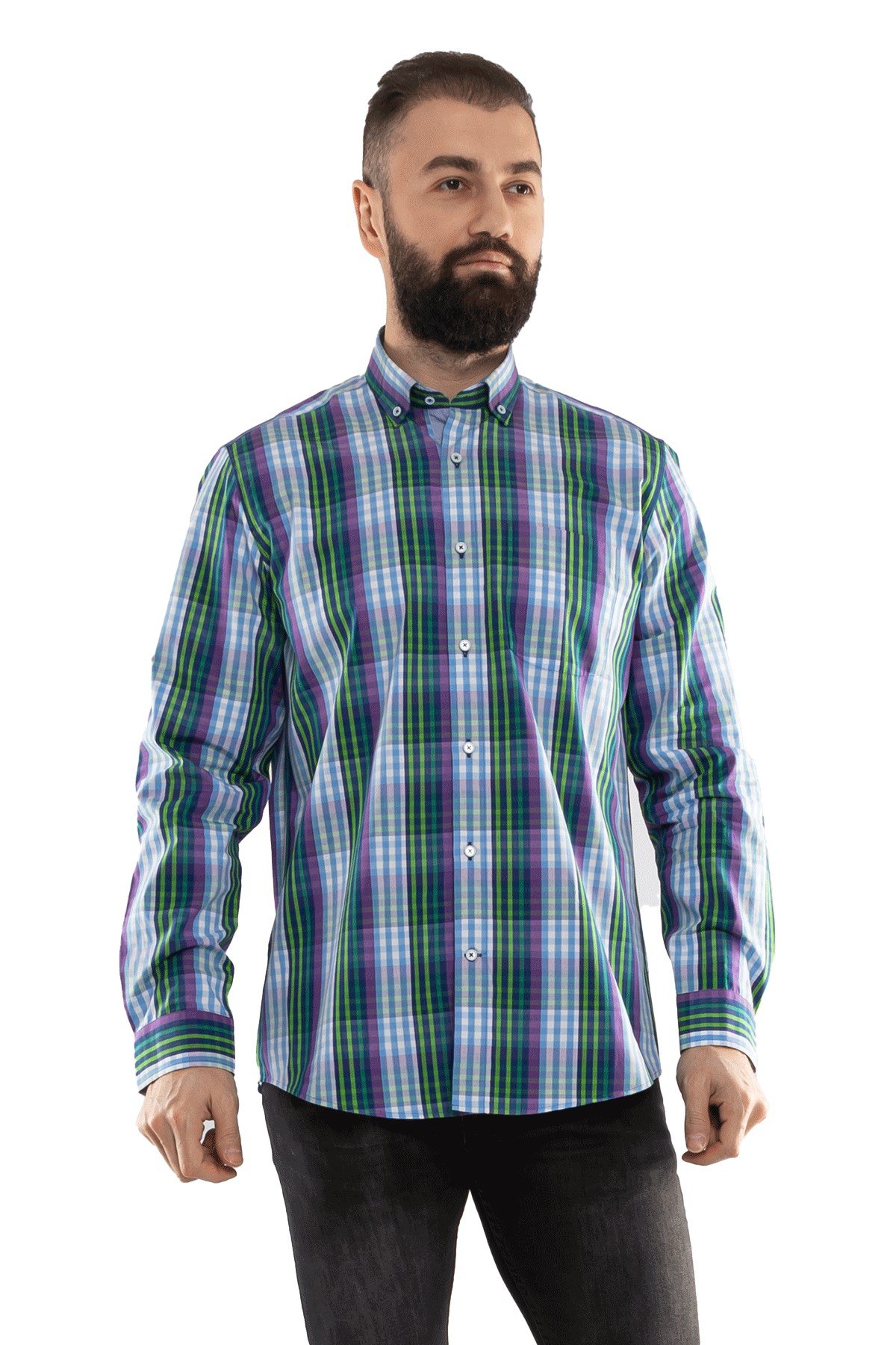 2725 VİP Minik Kareli Uzun Kol Gömlek