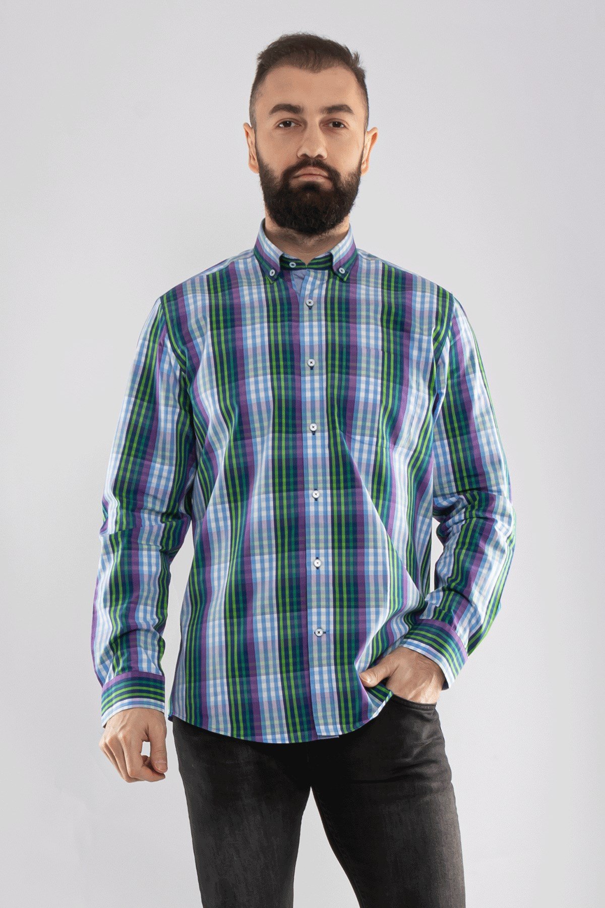 2725 VİP Minik Kareli Uzun Kol Gömlek