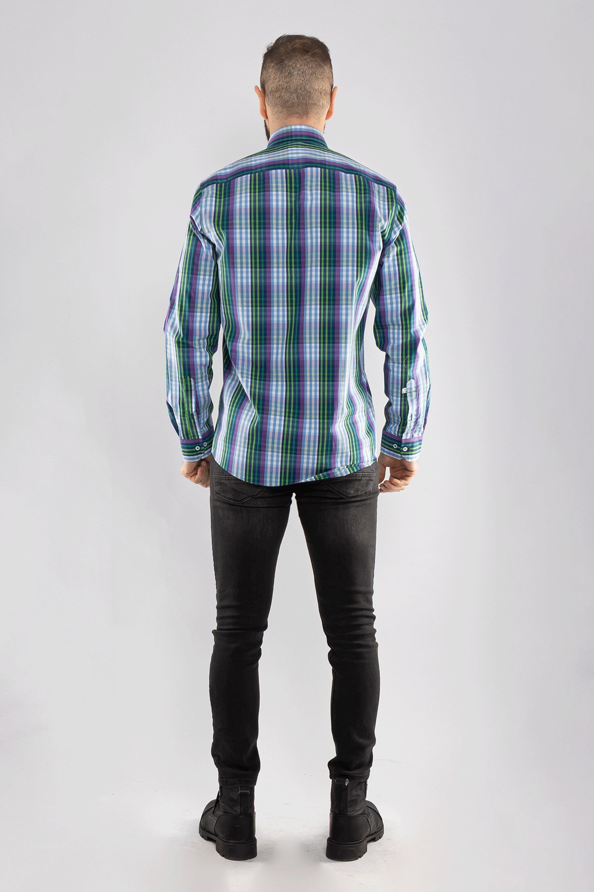 2725 VİP Minik Kareli Uzun Kol Gömlek