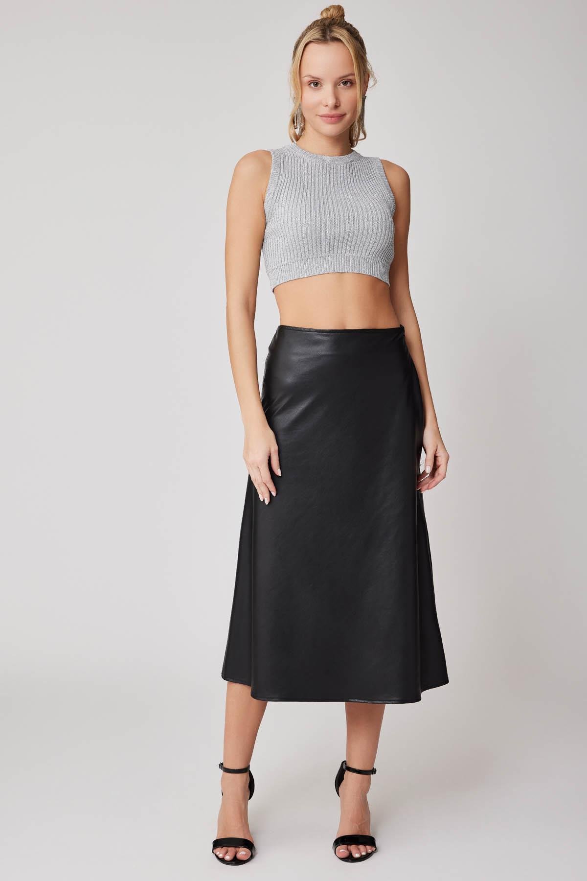 2726 Deri Midiboy İçi Şardonlu Çan Etek
