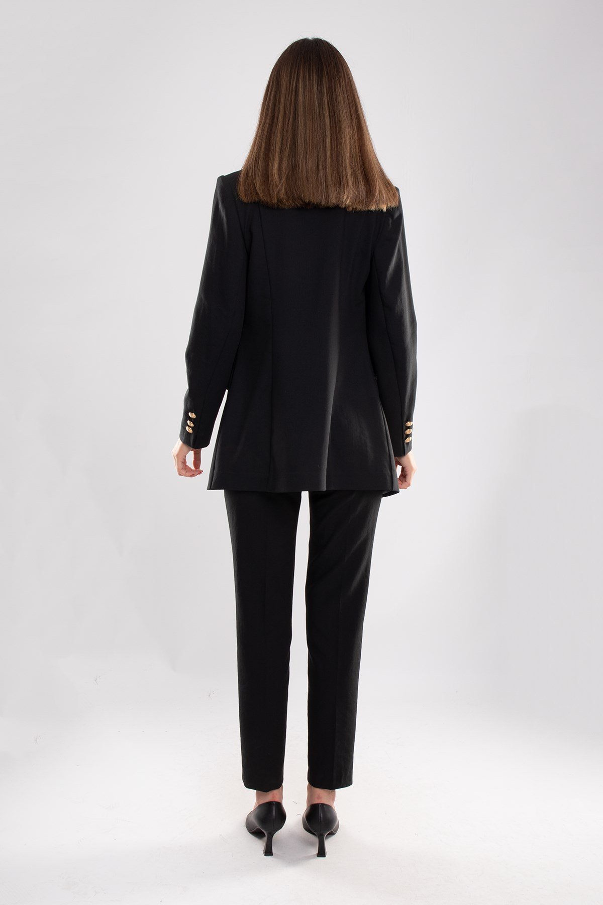 2770 Kolu Önü Gold Düğmeli Atlas Kumaş Ceket Pantolon Kombin Takım