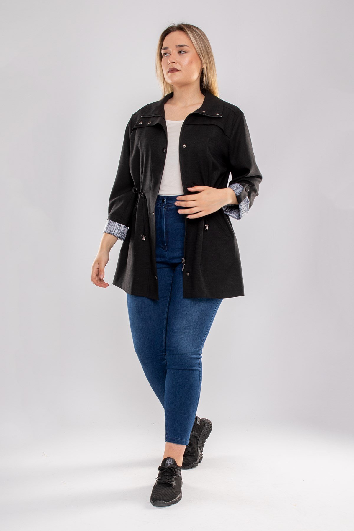 2925 Büyük Beden Beli Bağcıklı Pamuklu Astarsız Kap